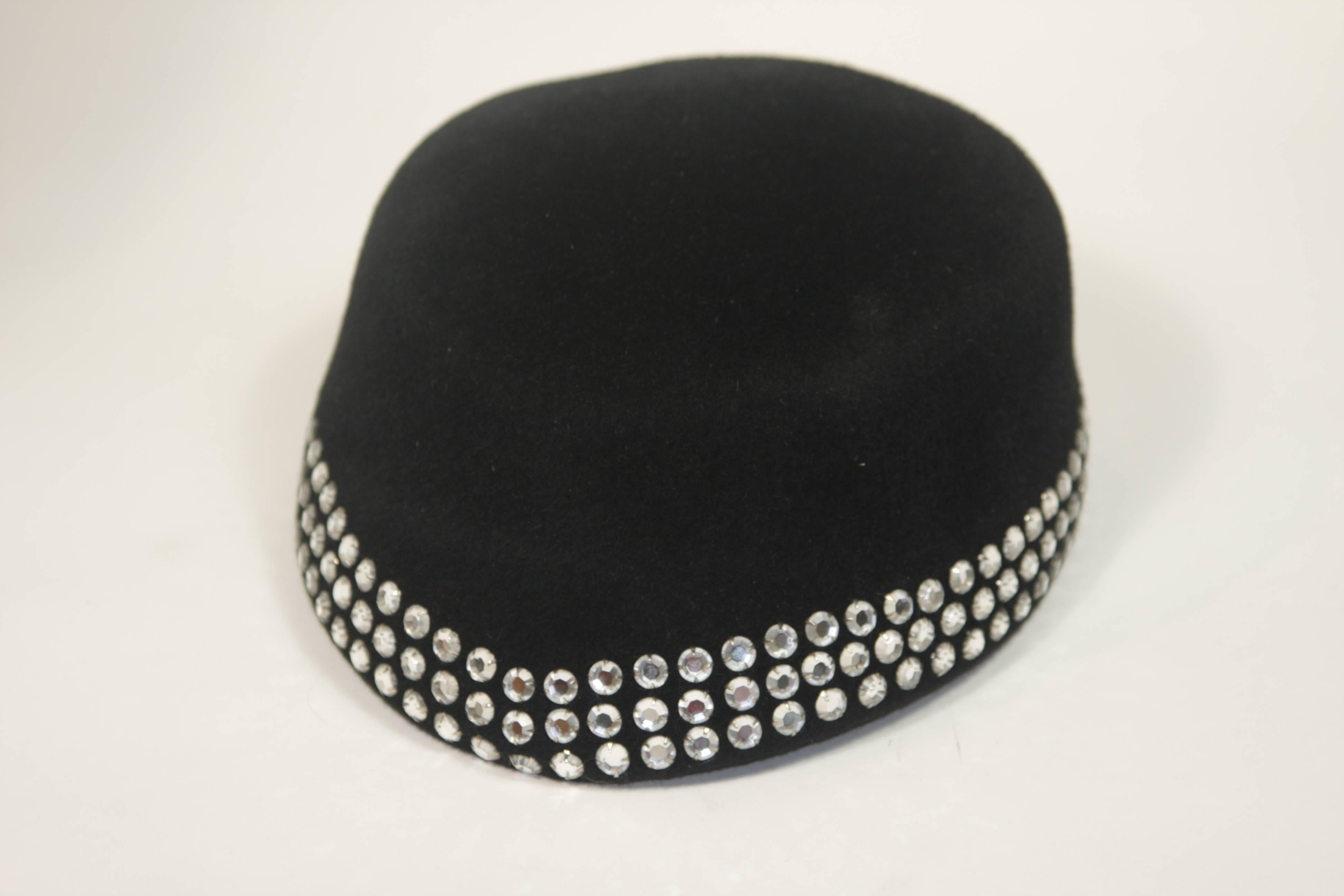 FRANK OLIVE Black Velour Hat with Rhinestones  3