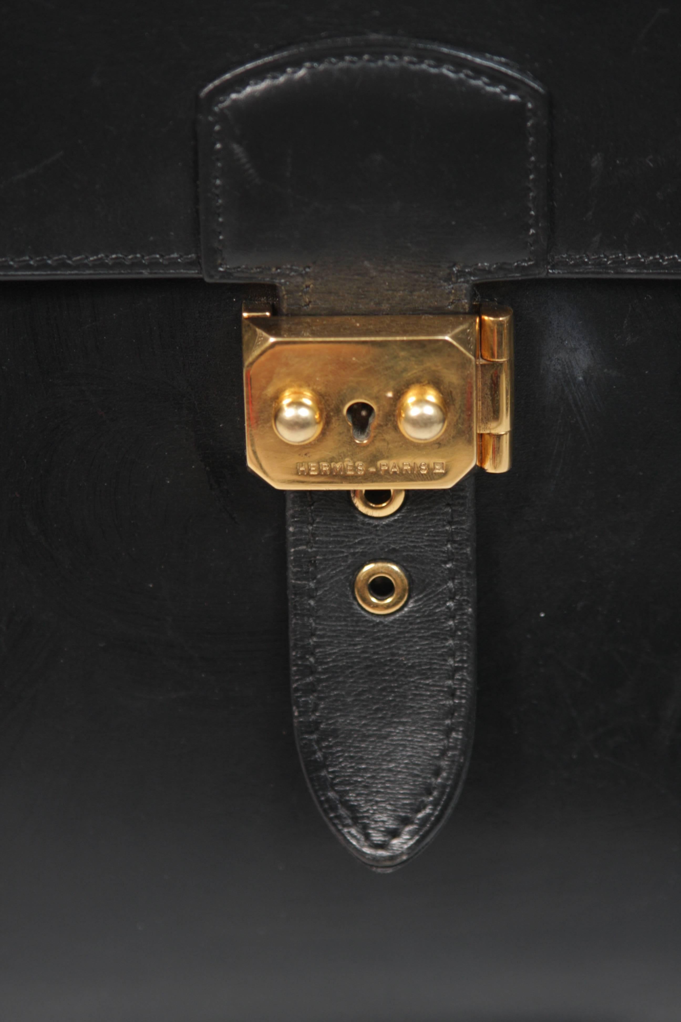 HERMES 'Sac A Depeche' Black Box Leather Briefcase 'A0U' 1997 Large  2