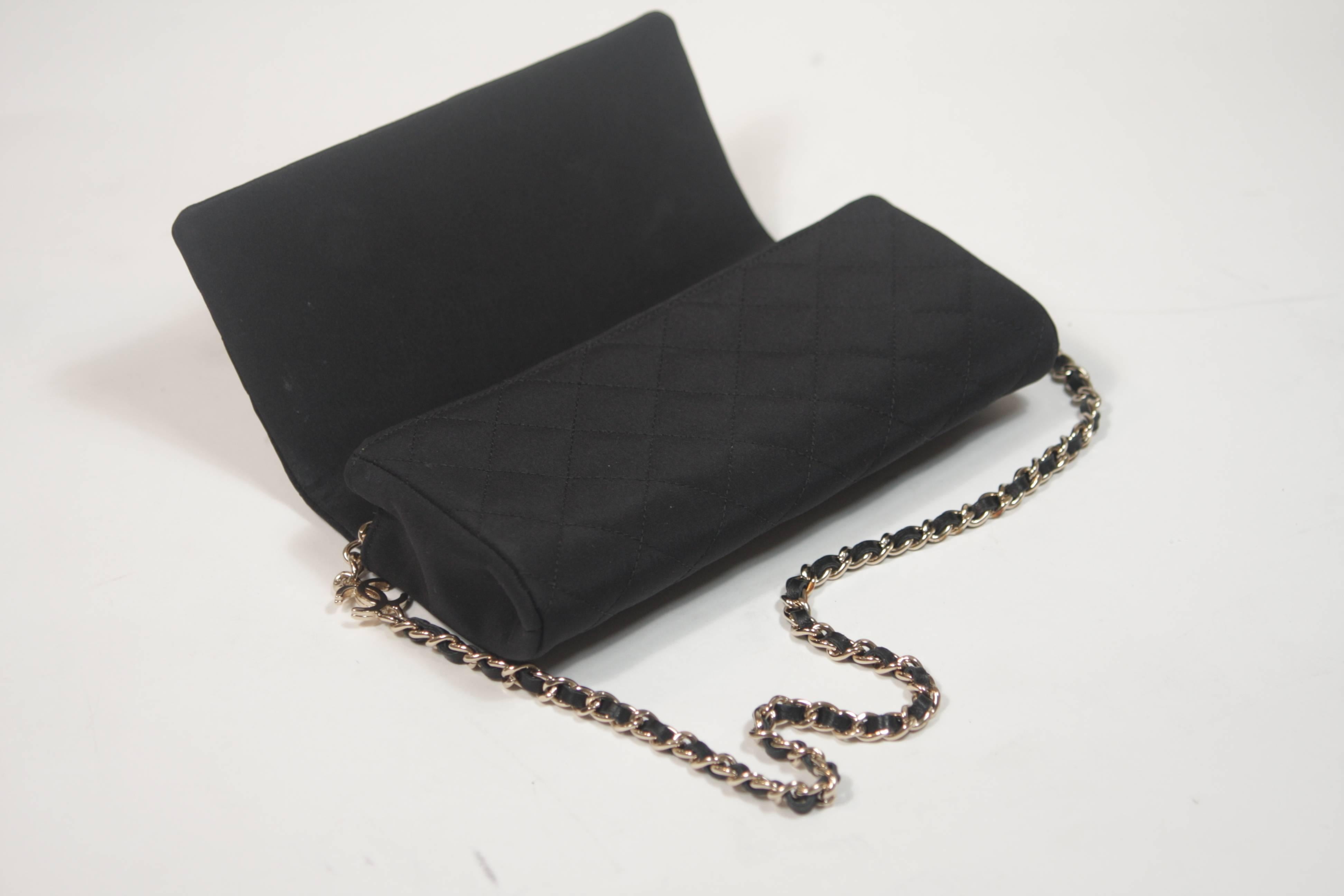 CHANEL Black Silk Quilted Purse with Rhinestone Applique  4