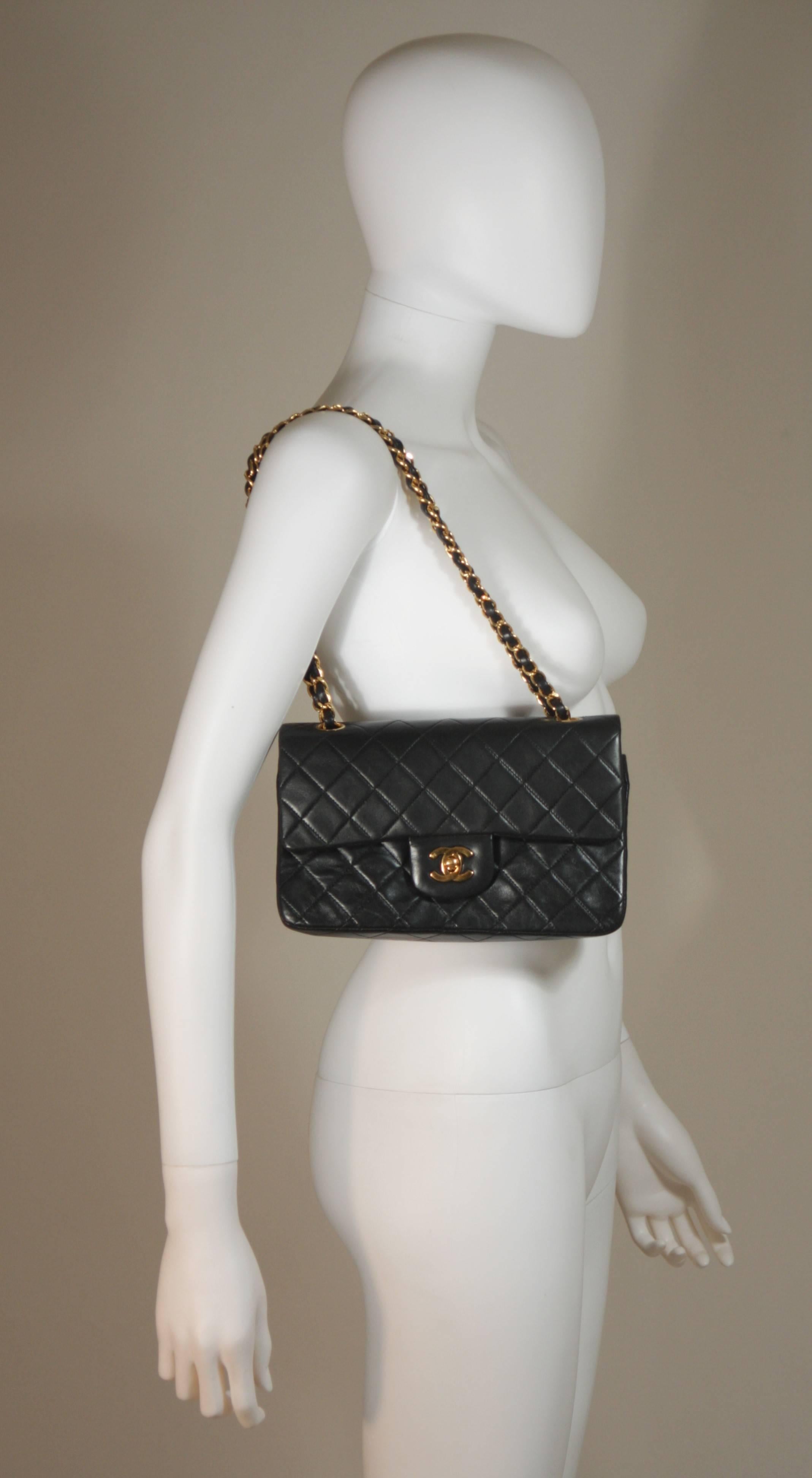CHANEL Black Classic Double Flap Lambskin Medium Purse Date Code 1996-1997  In Excellent Condition In Los Angeles, CA
