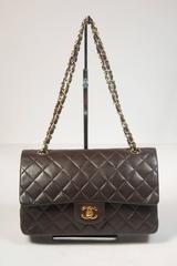 CHANEL Chocolate Brown Classic Lambskin Double Flap Purse Size Medium 2008-2009