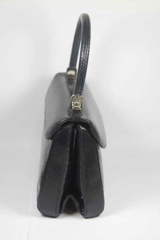 JUDITH LEIBER Navy Lizard Skin Purse with Top Handle and Silver ...