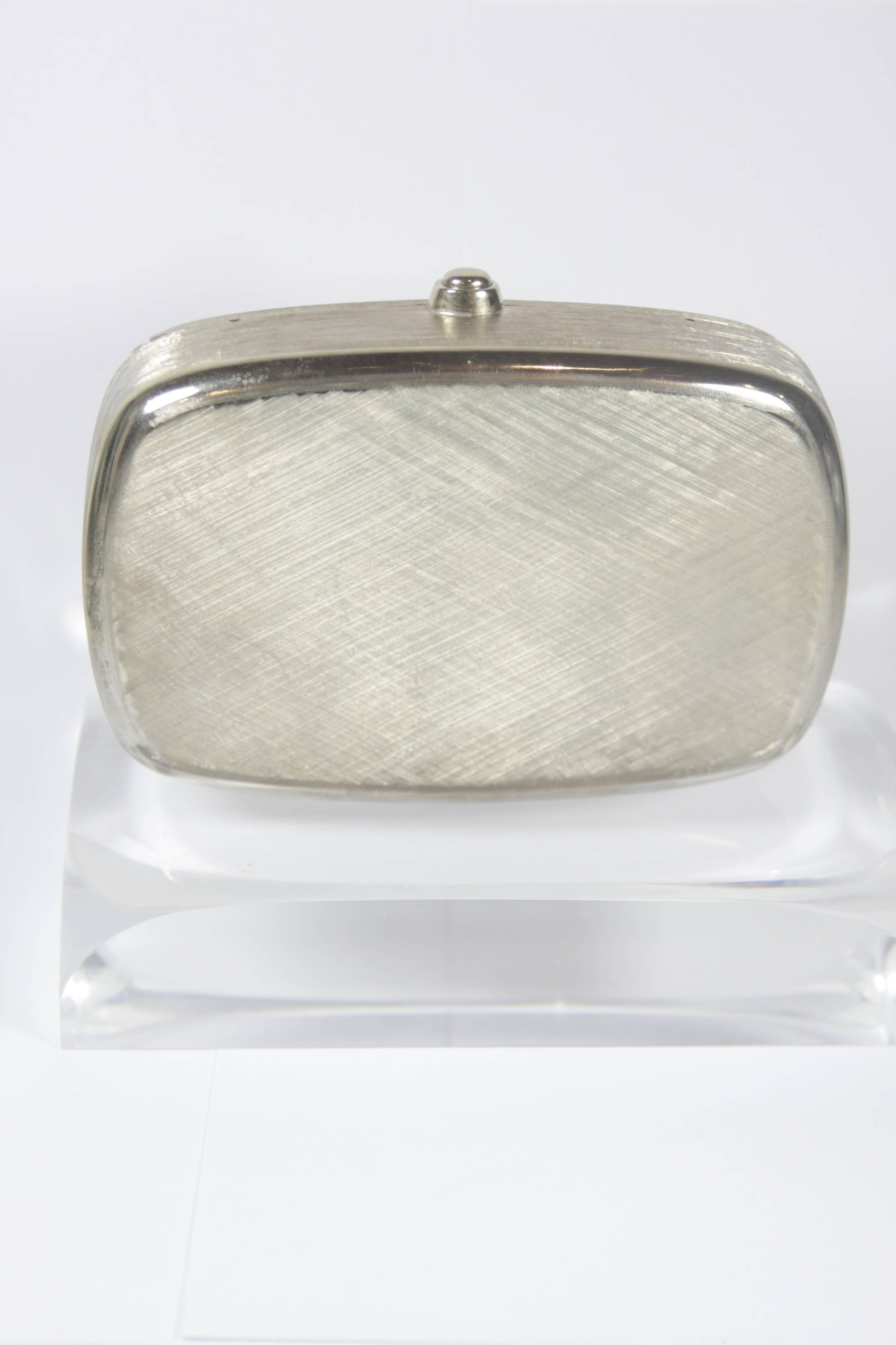  JUDITH LEIBER Brushed Metal Evening Purse with Stone Details Optional Strap For Sale 2
