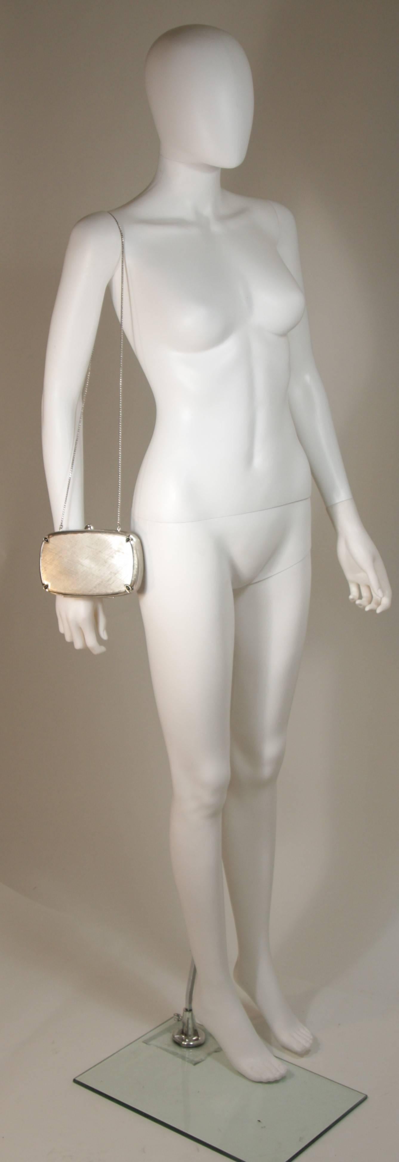 Gray  JUDITH LEIBER Brushed Metal Evening Purse with Stone Details Optional Strap For Sale