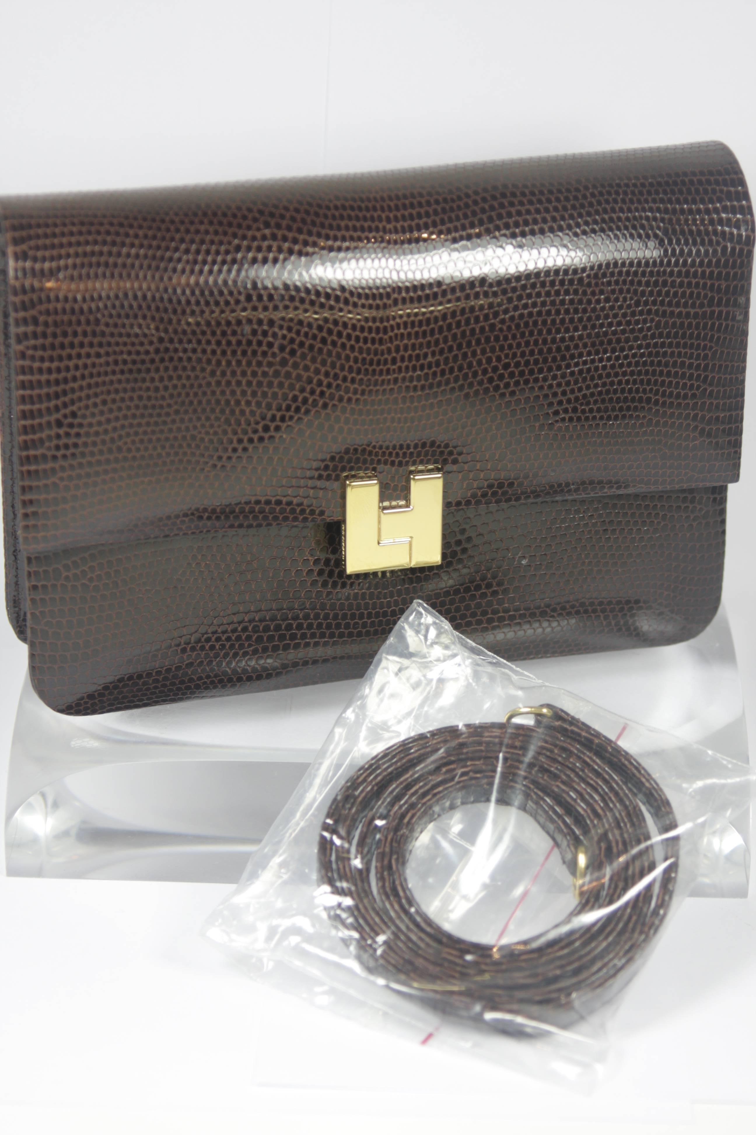 LAMBERTSON TRUEX Brown Lizard Clutch with Gold Hardware and Optional Strap 4