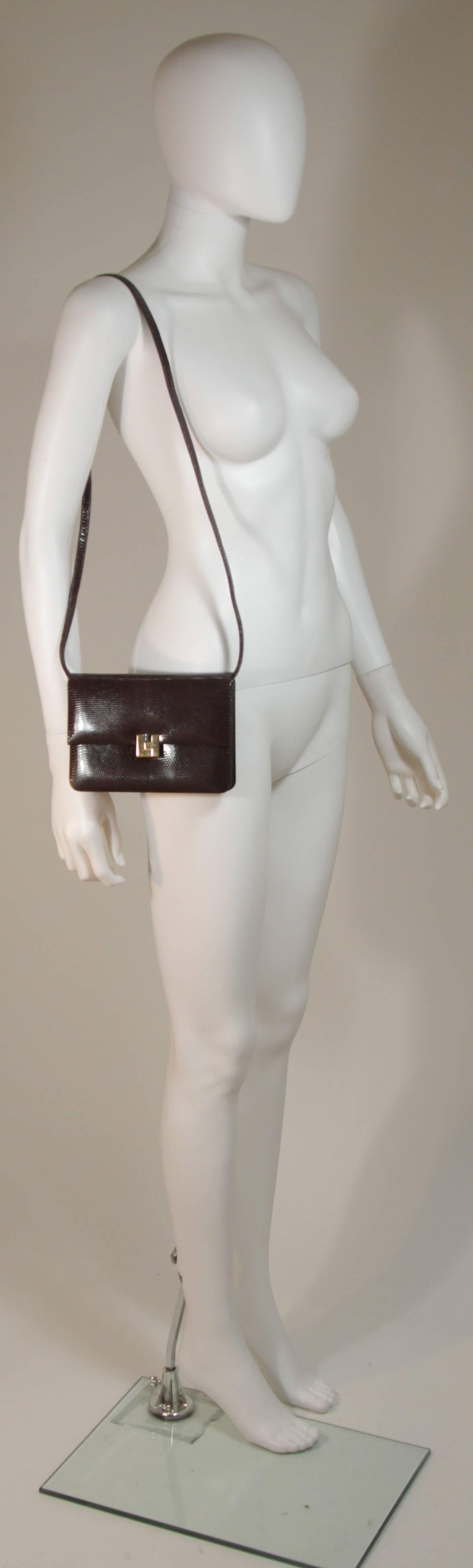 LAMBERTSON TRUEX Brown Lizard Clutch with Gold Hardware and Optional Strap In New Condition In Los Angeles, CA