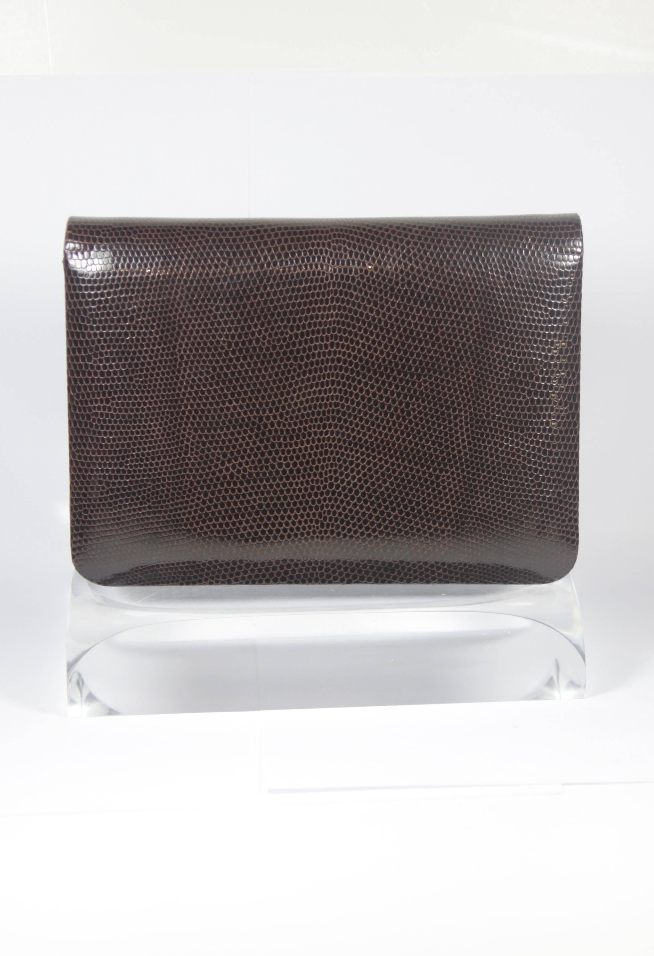 LAMBERTSON TRUEX Brown Lizard Clutch with Gold Hardware and Optional Strap 2
