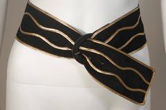YVES SAINT LAURENT Black Suede Belt with Gold Applique Size Small Medium