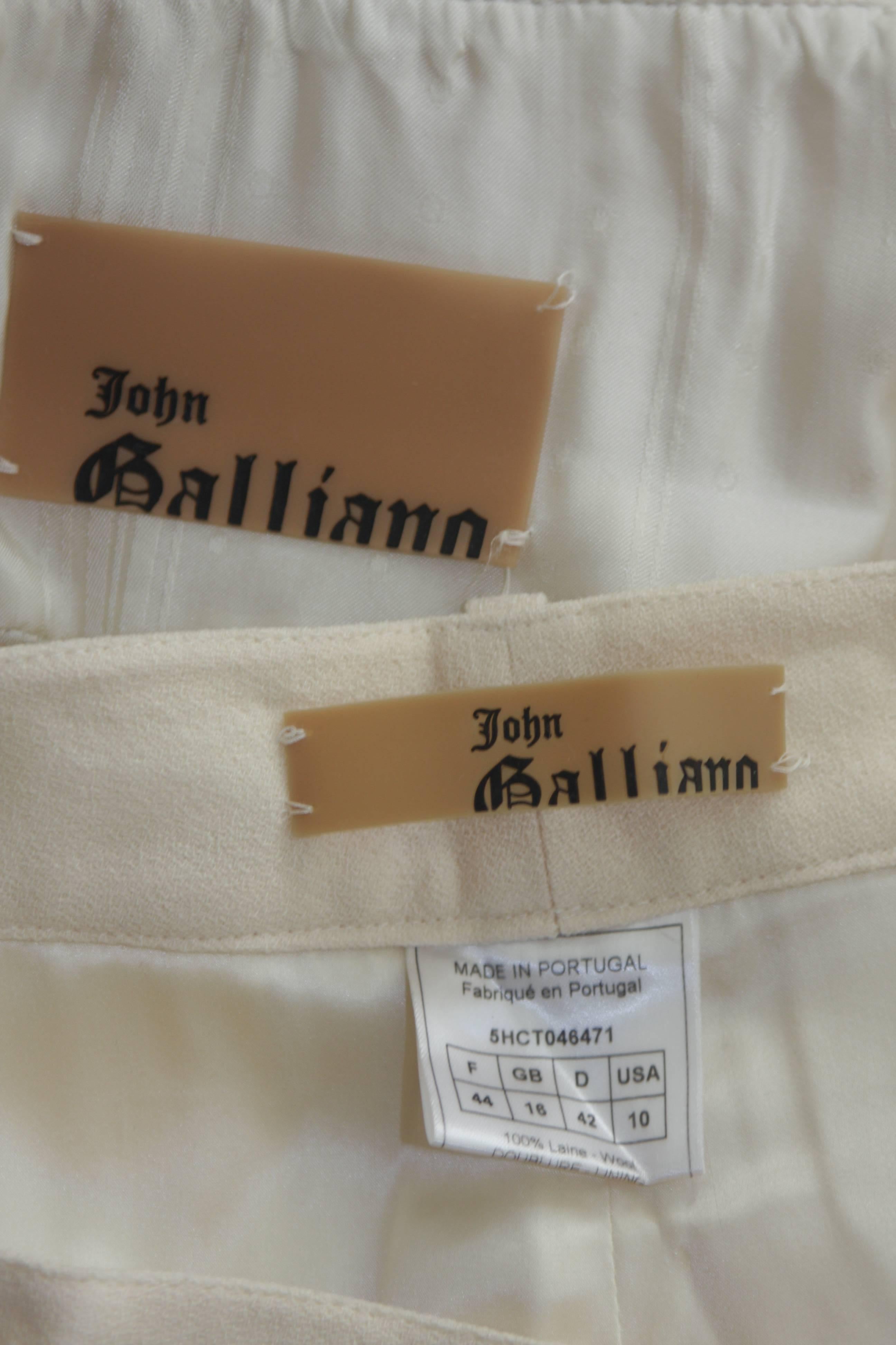 JOHN GALLIANO Ivory Silk Pant Suit with Metallic Applique Size 44 42 5