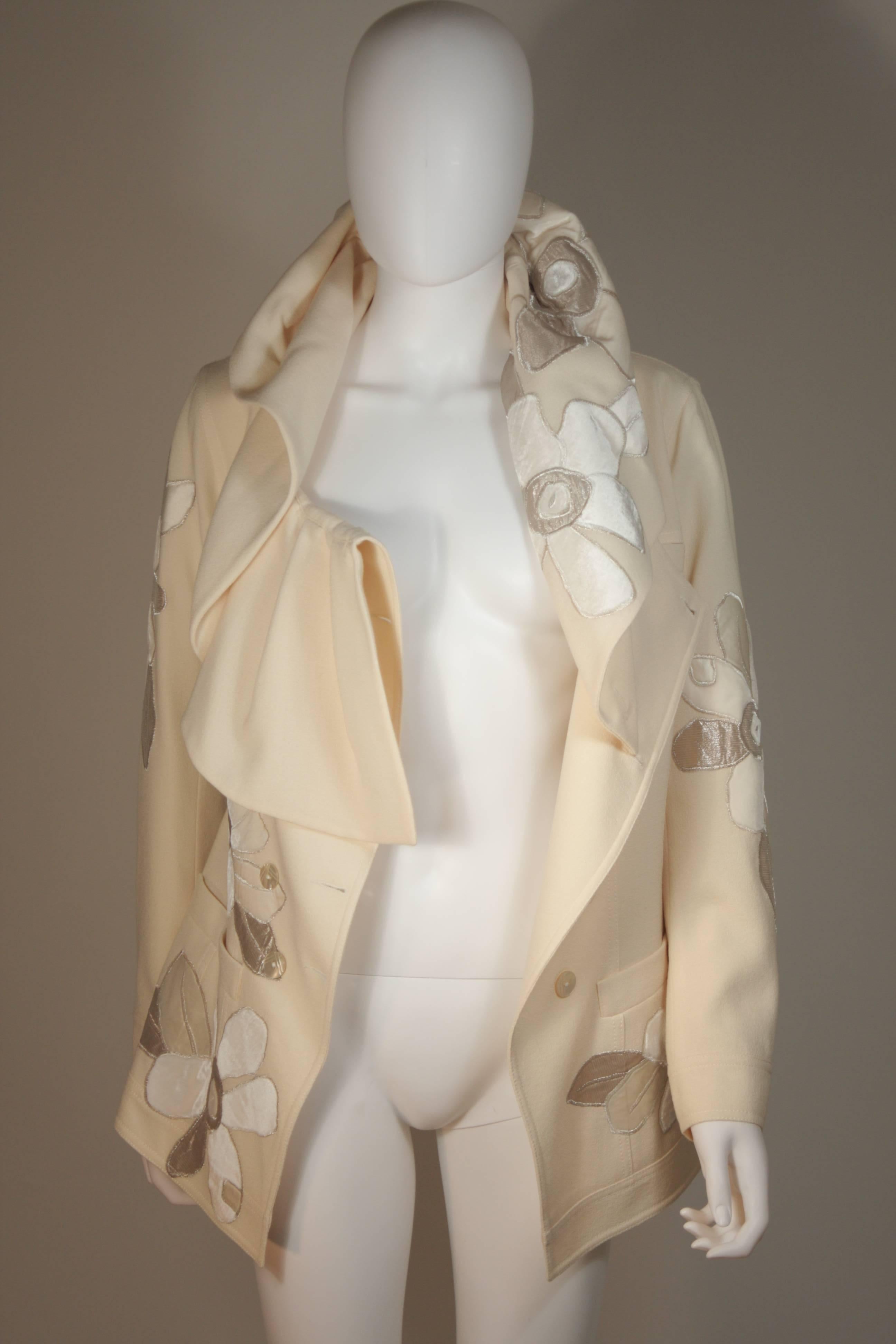 JOHN GALLIANO Ivory Silk Pant Suit with Metallic Applique Size 44 42 3
