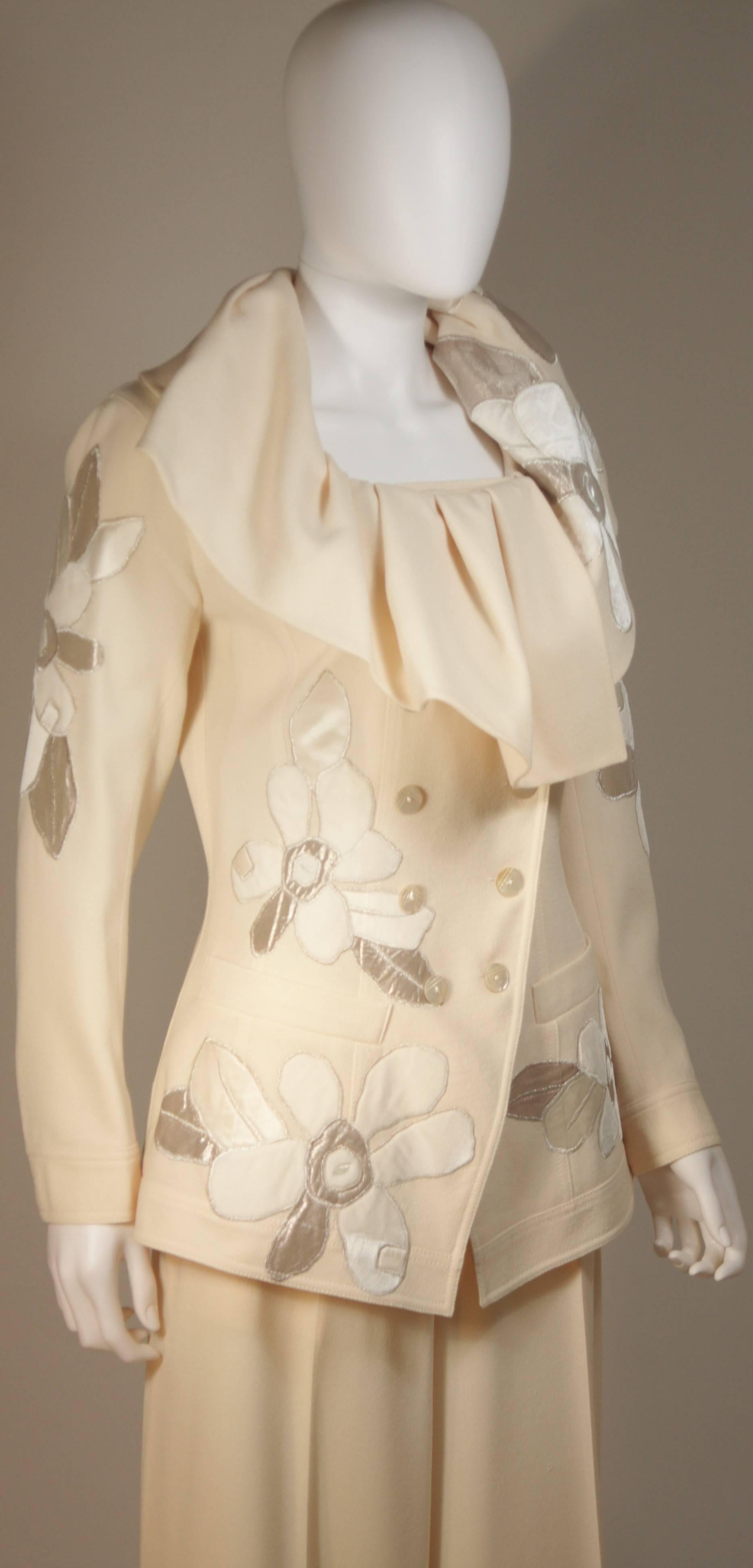 Beige JOHN GALLIANO Ivory Silk Pant Suit with Metallic Applique Size 44 42
