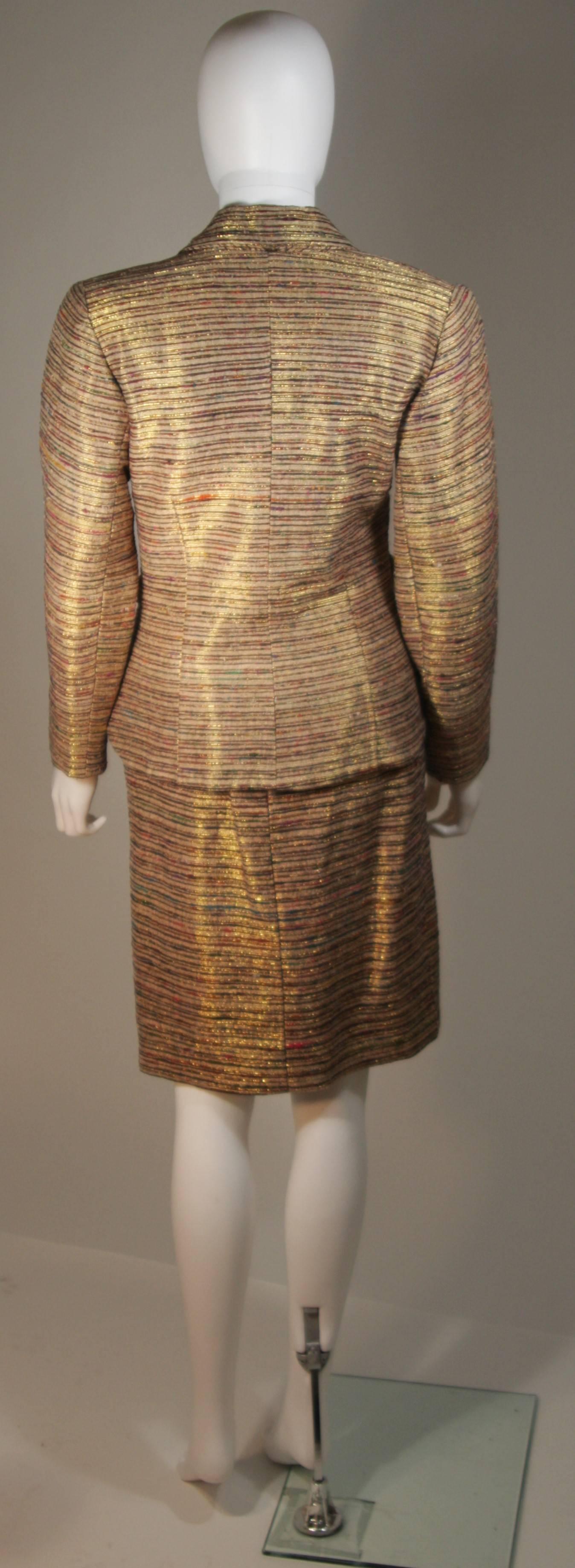 ZANDRA RHODES Metallic Raw Silk Skirt Suit with Applique Size 8 In Excellent Condition For Sale In Los Angeles, CA