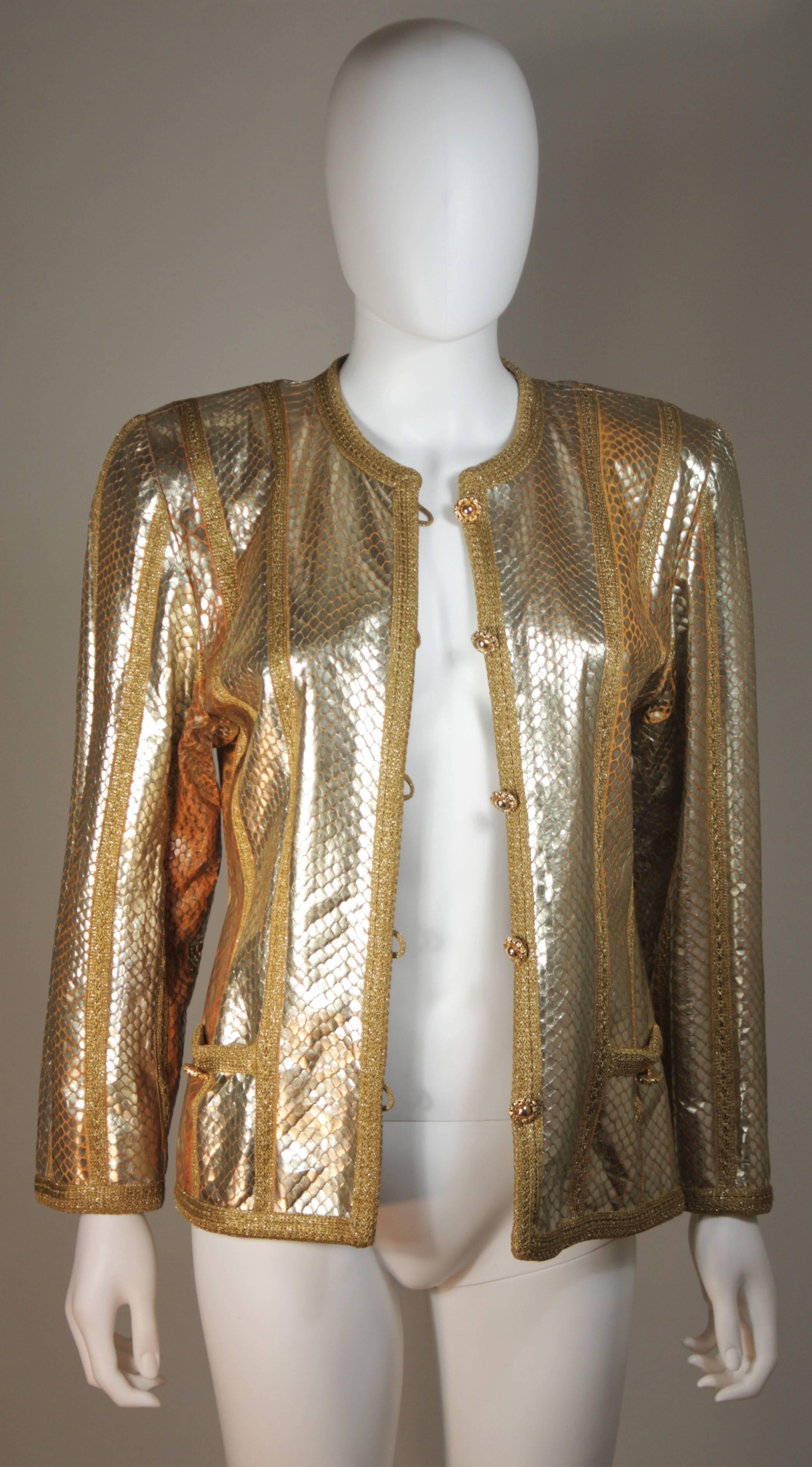 Women's AMEN WARDY Gold Metallic Foiled Snakeskin Jacket with Knit Detailing Size M L For Sale