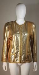 AMEN WARDY Gold Metallic Foiled Snakeskin Jacket with Knit Detailing Size M L