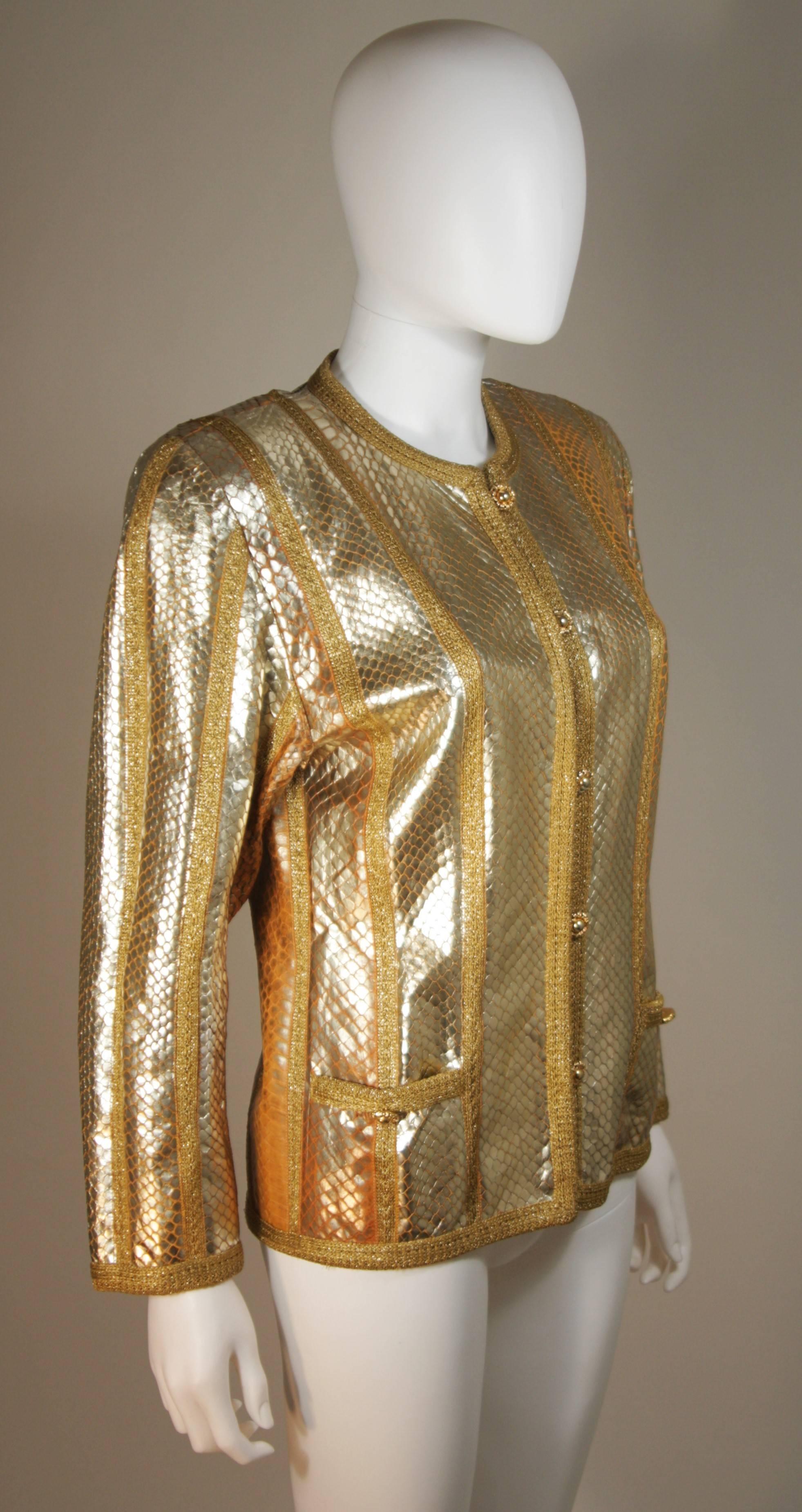 AMEN WARDY Gold Metallic Foiled Snakeskin Jacket with Knit Detailing ...