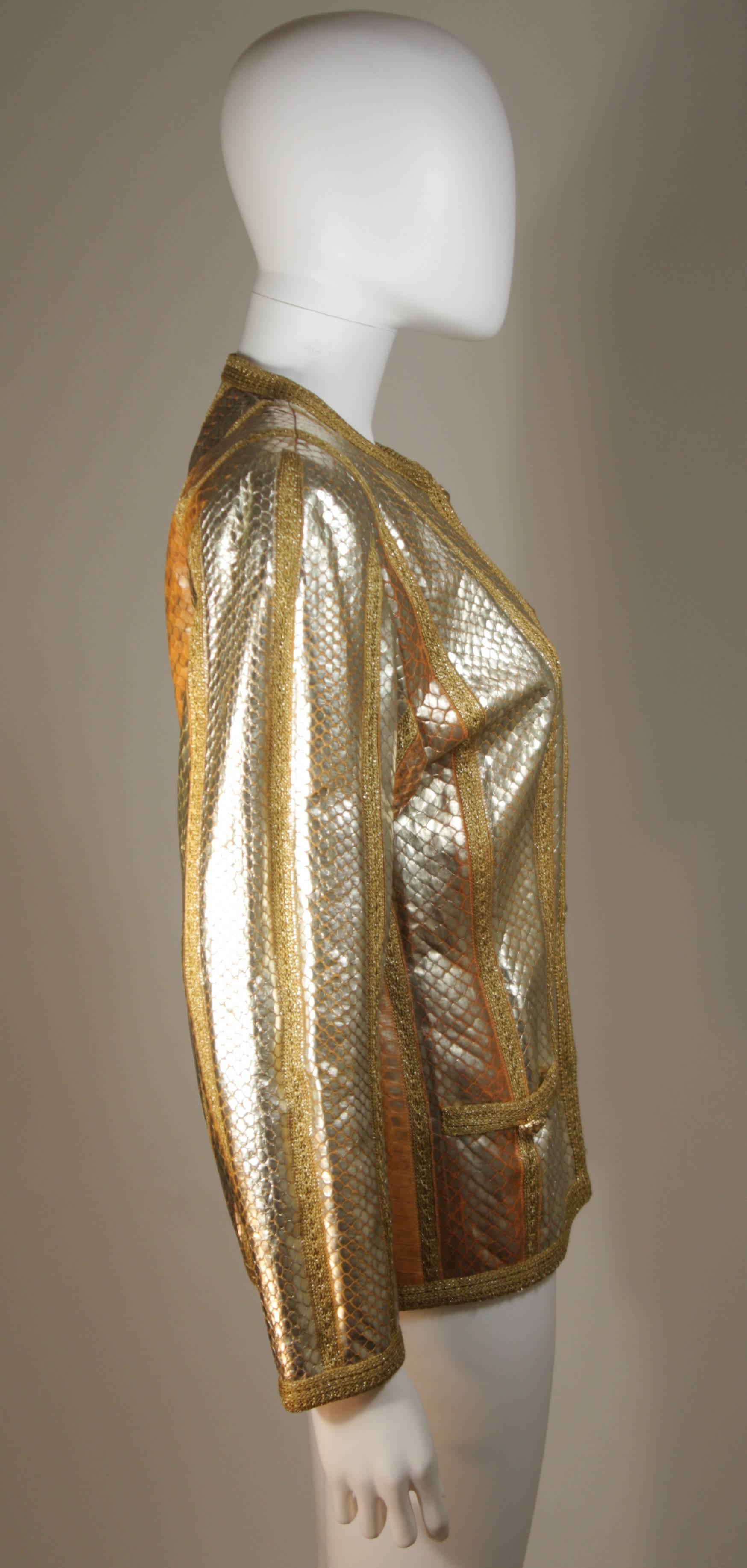 Donna Amen Wardy - Giacca in pelle di serpente metallizzata oro con dettagli in maglia - Taglia M L in vendita