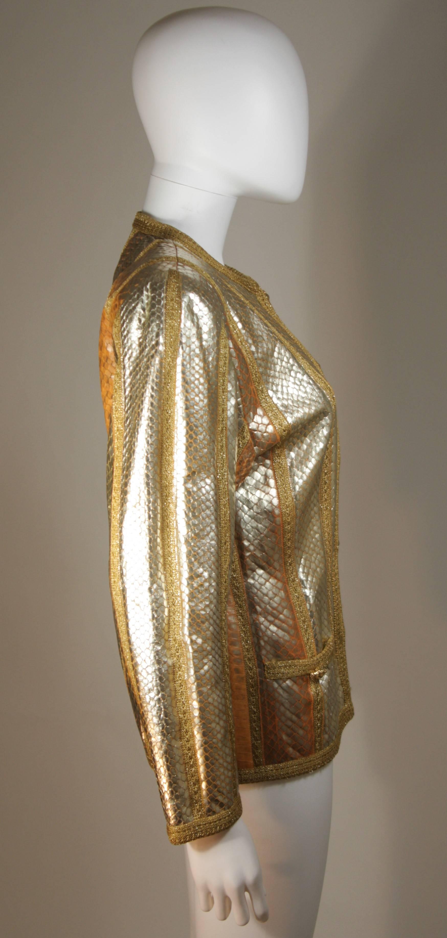 AMEN WARDY Gold Metallic Foiled Snakeskin Jacket with Knit Detailing ...