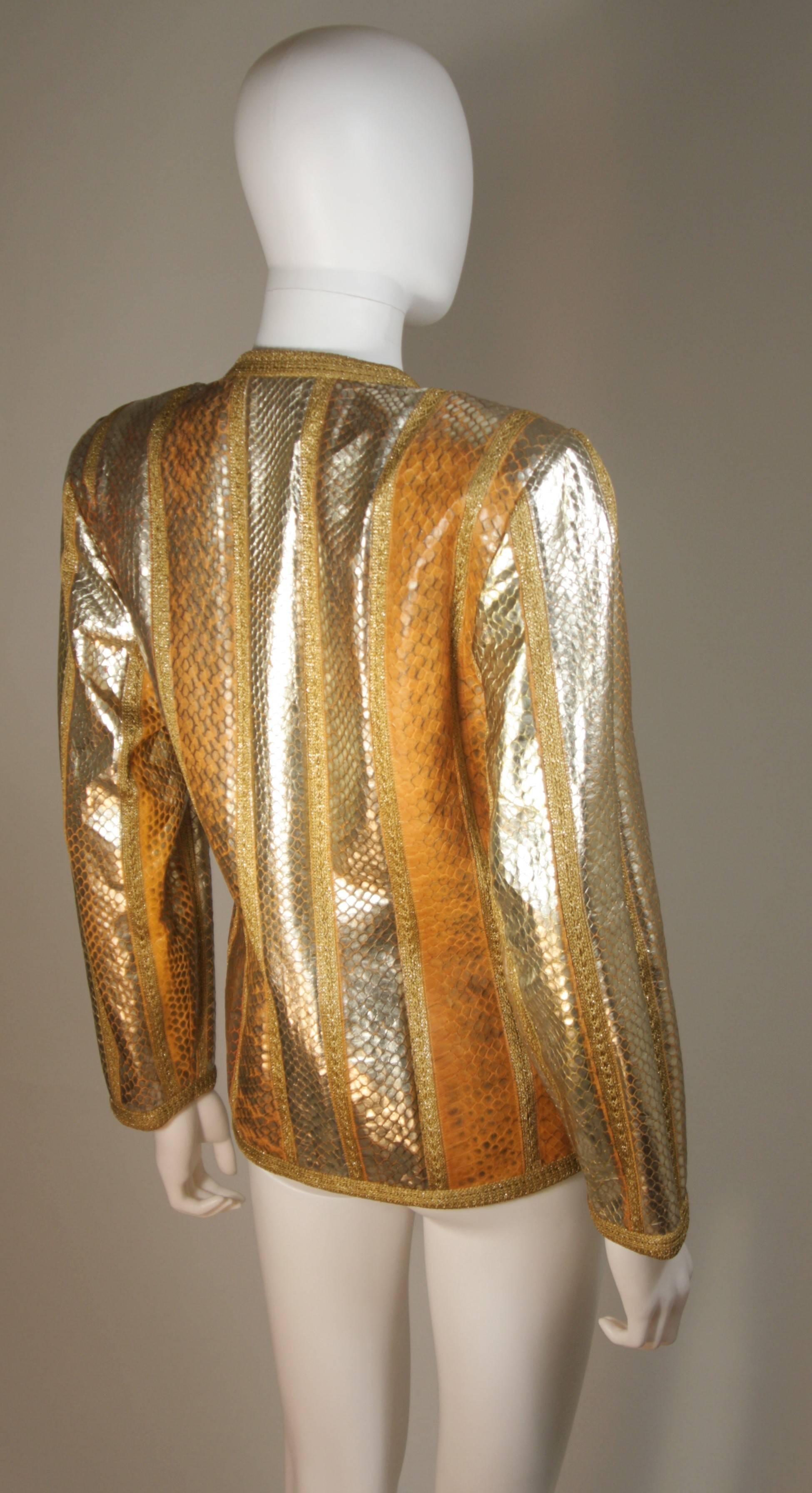 Brown AMEN WARDY Gold Metallic Foiled Snakeskin Jacket with Knit Detailing Size M L For Sale
