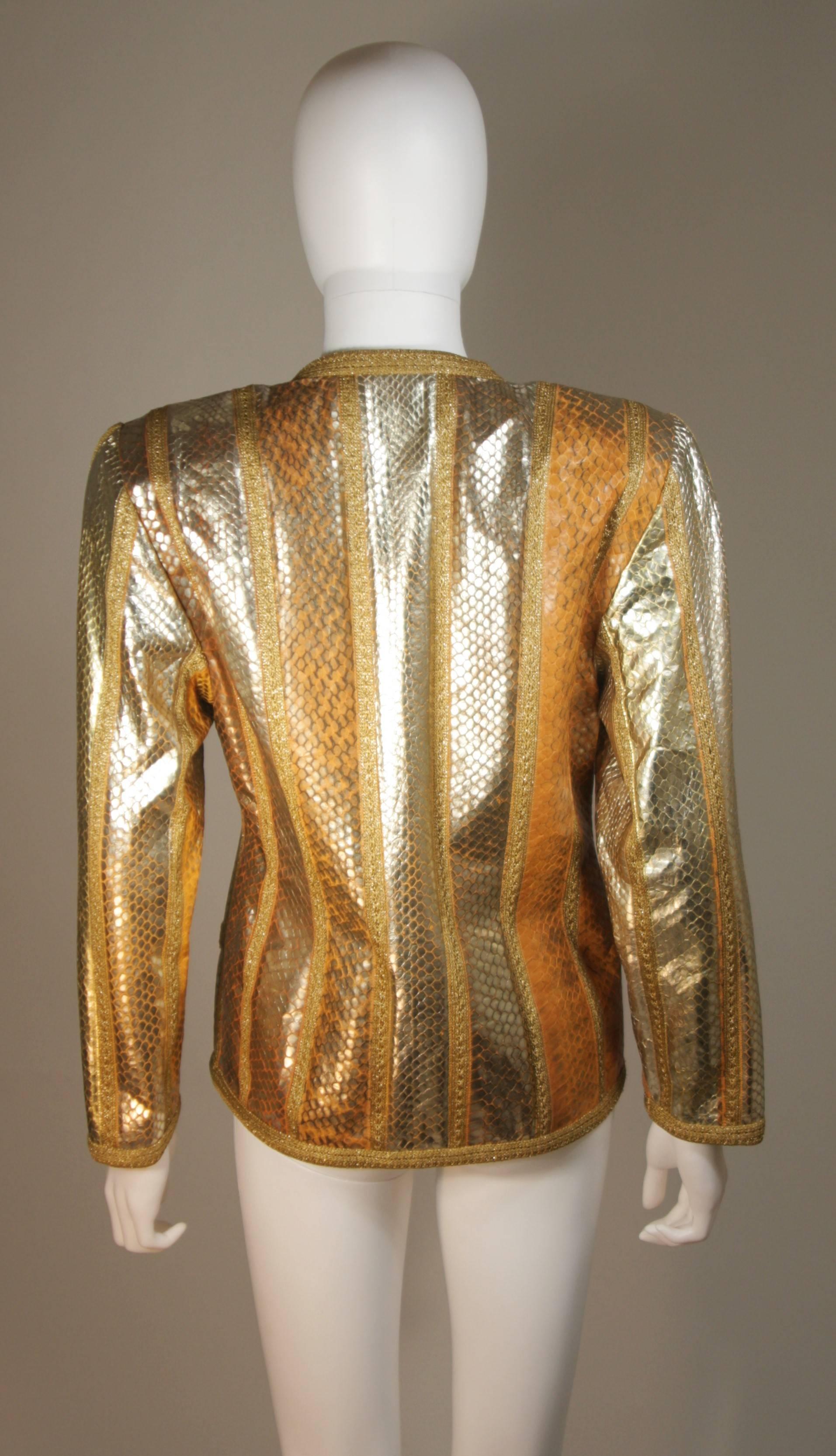 AMEN WARDY Gold Metallic Foiled Snakeskin Jacket with Knit Detailing Size M L In Excellent Condition For Sale In Los Angeles, CA