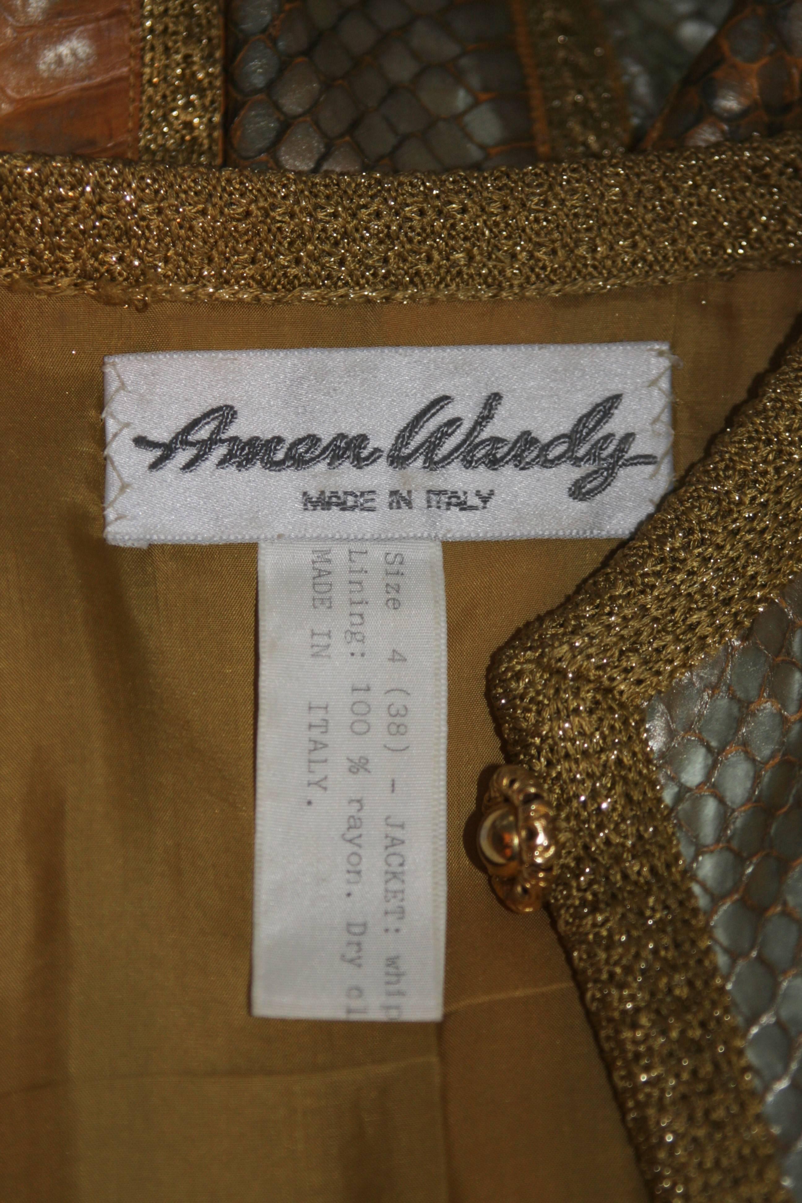 AMEN WARDY Gold Metallic Foiled Snakeskin Jacket with Knit Detailing Size M L For Sale 1