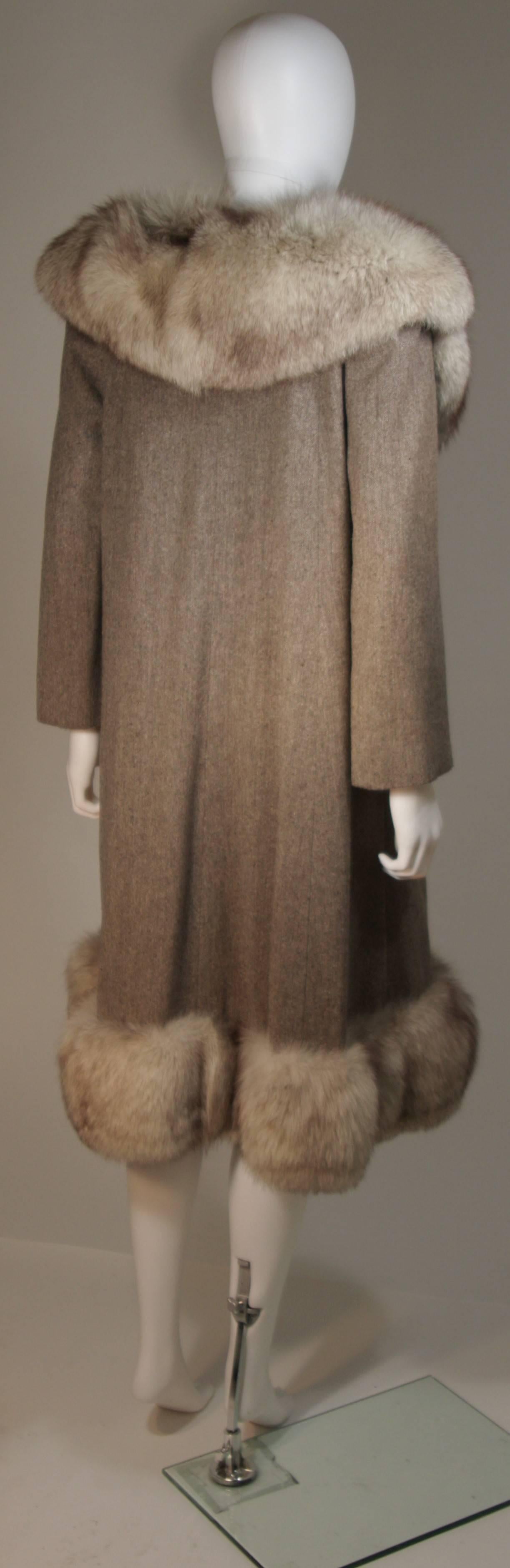 Women's NOLAN MILLER Brown Wool Coat and Skirt Ensemble with Fox Fur Trim Size 4 6