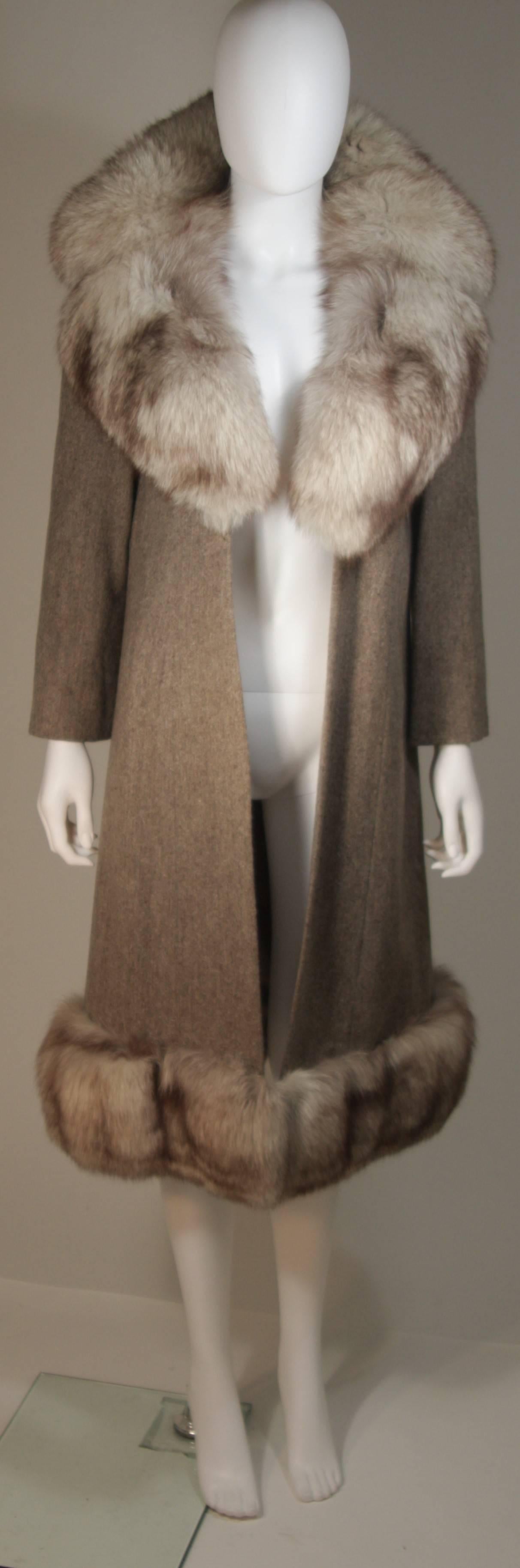 NOLAN MILLER Brown Wool Coat and Skirt Ensemble with Fox Fur Trim Size 4 6 2