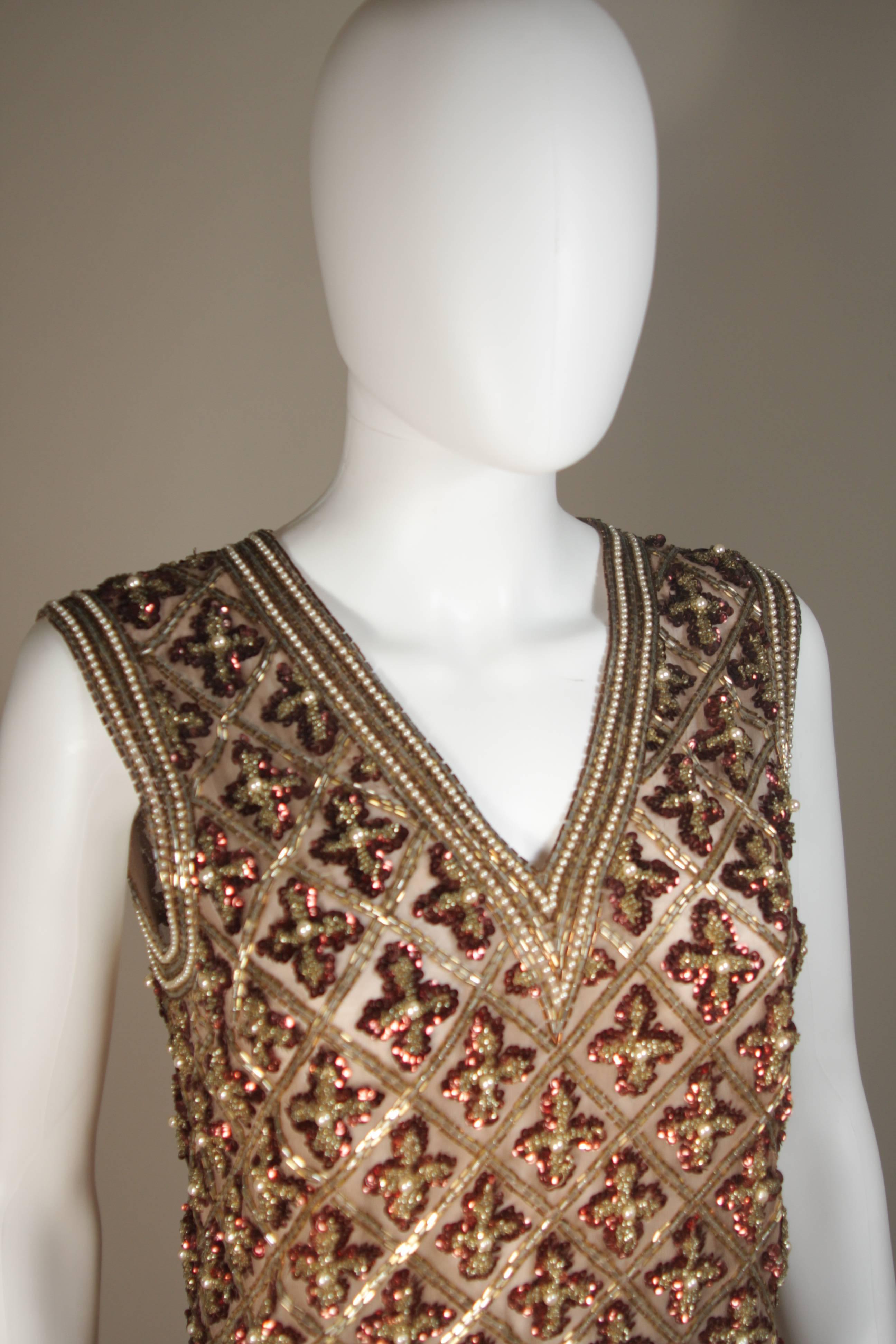 Attributed to GALANOS Gold and Burgundy Relief Beaded Blouse Size Small Medium In Excellent Condition For Sale In Los Angeles, CA