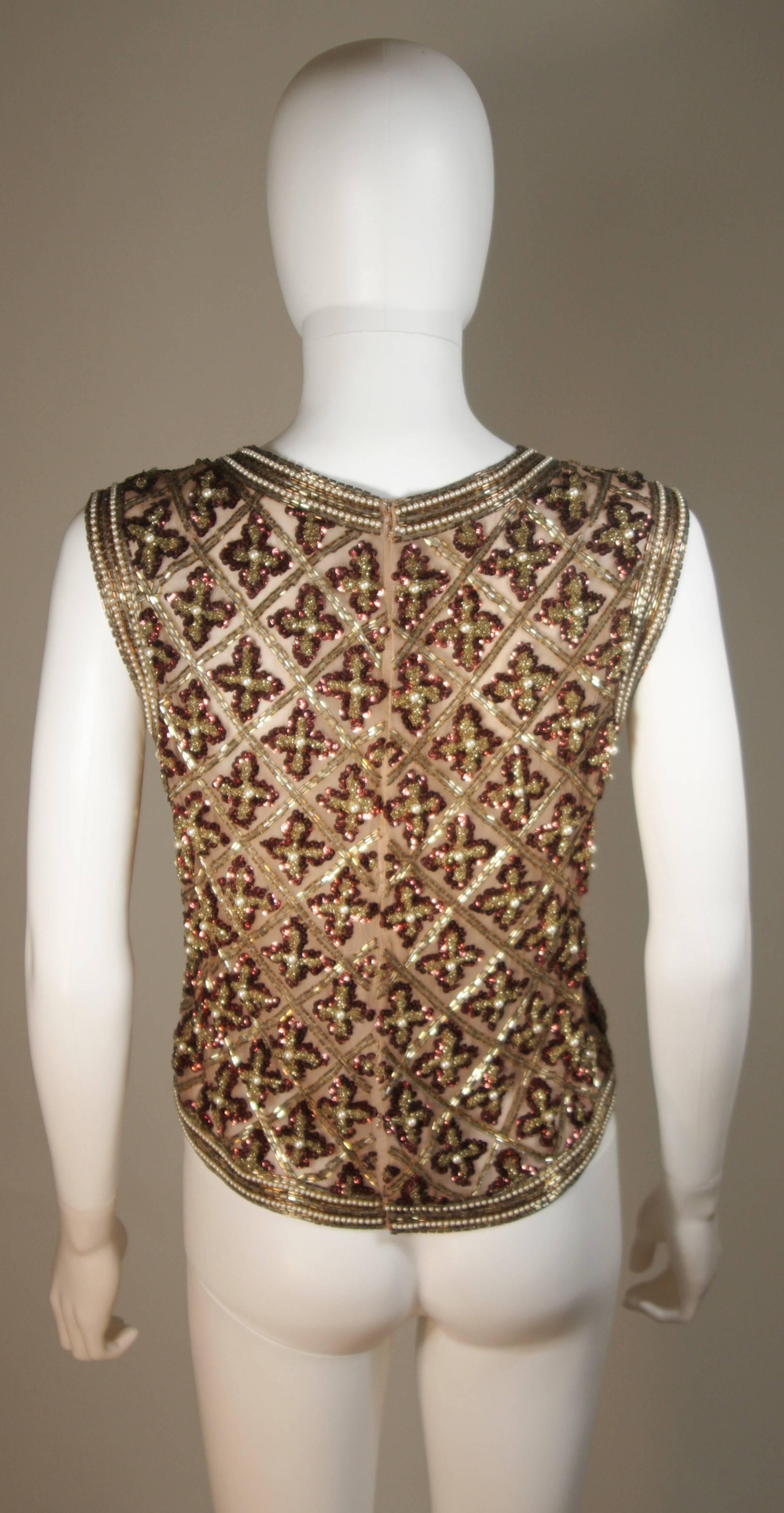 Attributed to GALANOS Gold and Burgundy Relief Beaded Blouse Size Small Medium For Sale 4