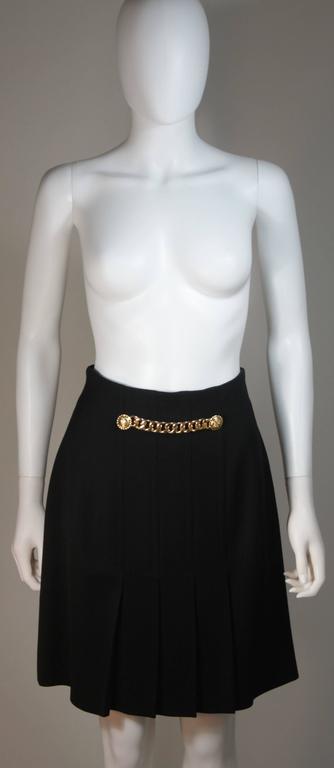 CELINE Black Pleated Wool Skirt with Gold Chain Detail Size 6-8 at