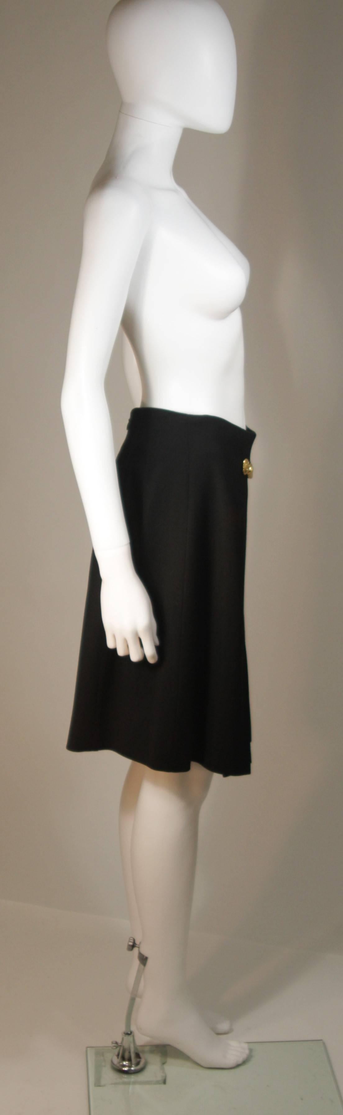 Women's CELINE Black Pleated Wool Skirt with Gold Chain Detail Size 6-8