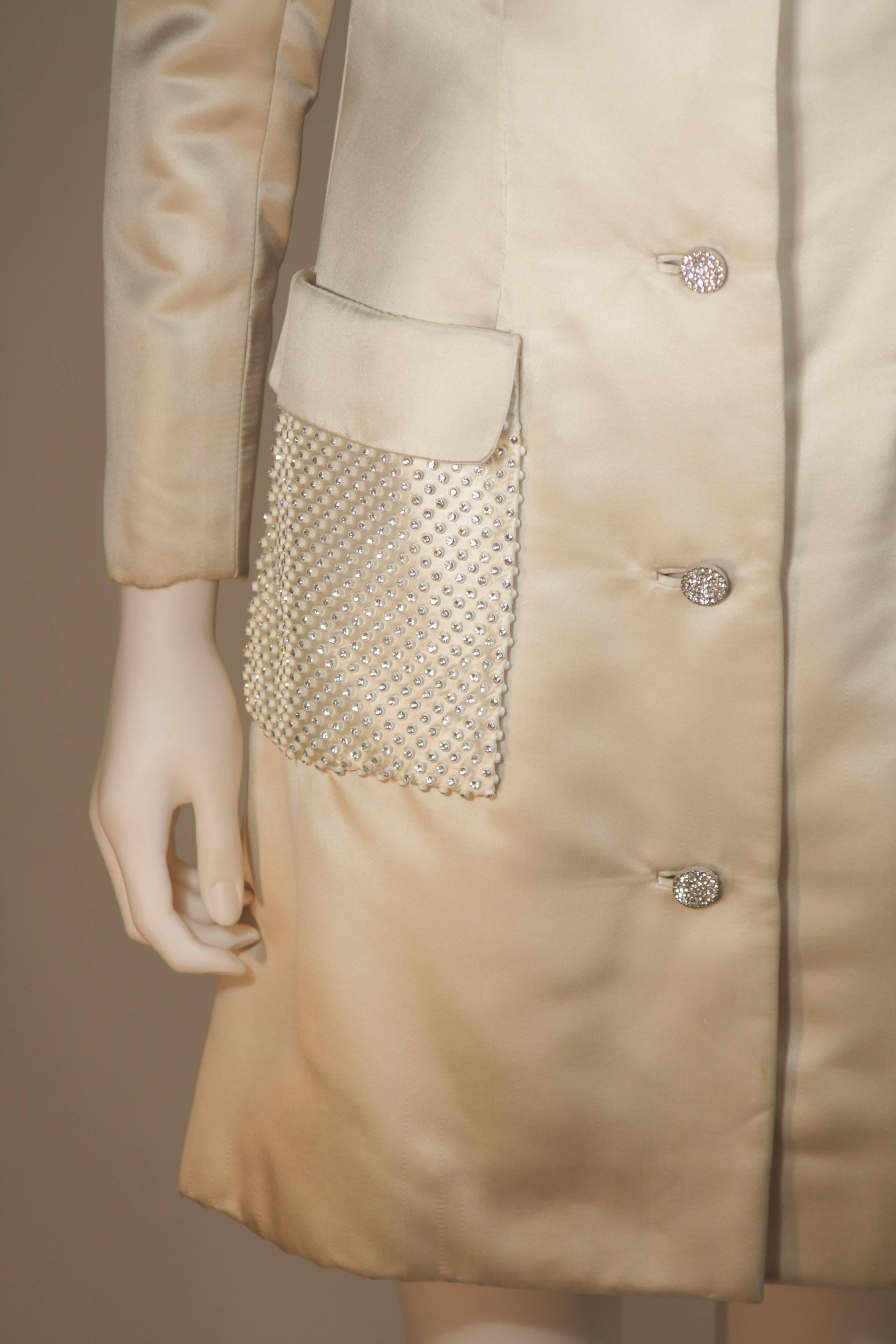 SHEDLOCK Ivory Silk Dress with Rhinestone Pocket Details Size Small Medium For Sale 1