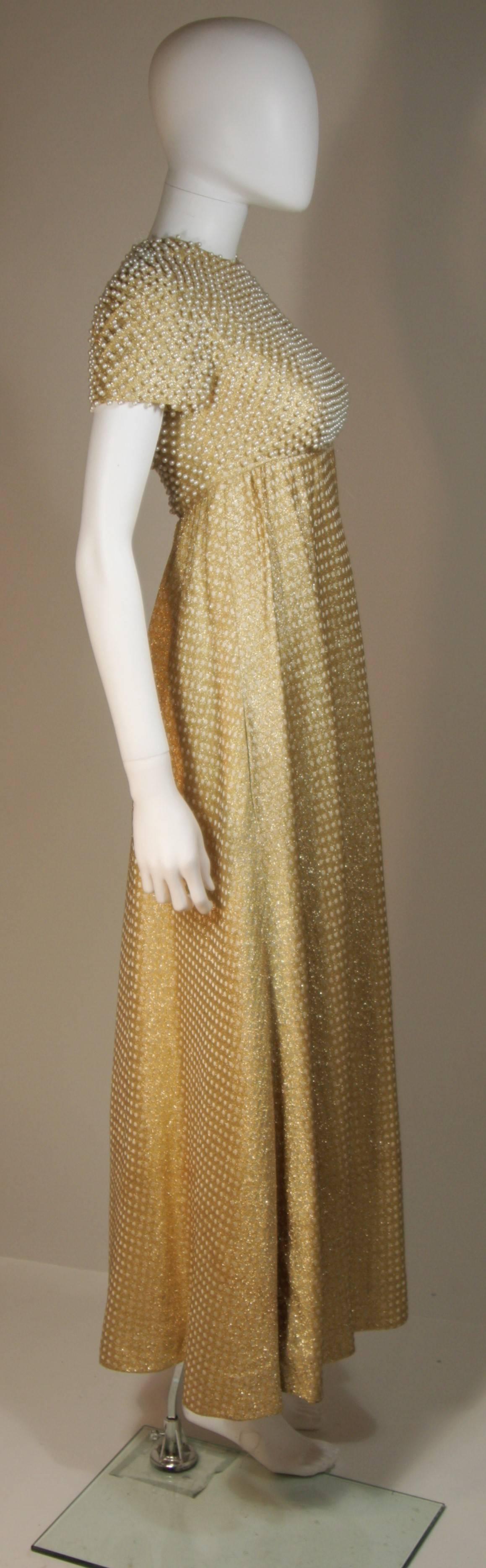 Brown GEOFFREY BEENE 1960's Gold Lame Pearl Bodice Baby Doll Gown Size 2-4 For Sale