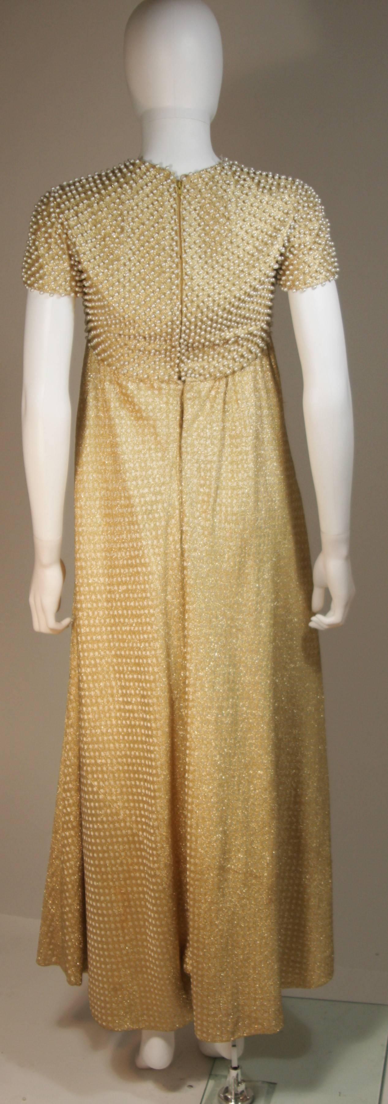 Women's GEOFFREY BEENE 1960's Gold Lame Pearl Bodice Baby Doll Gown Size 2-4 For Sale
