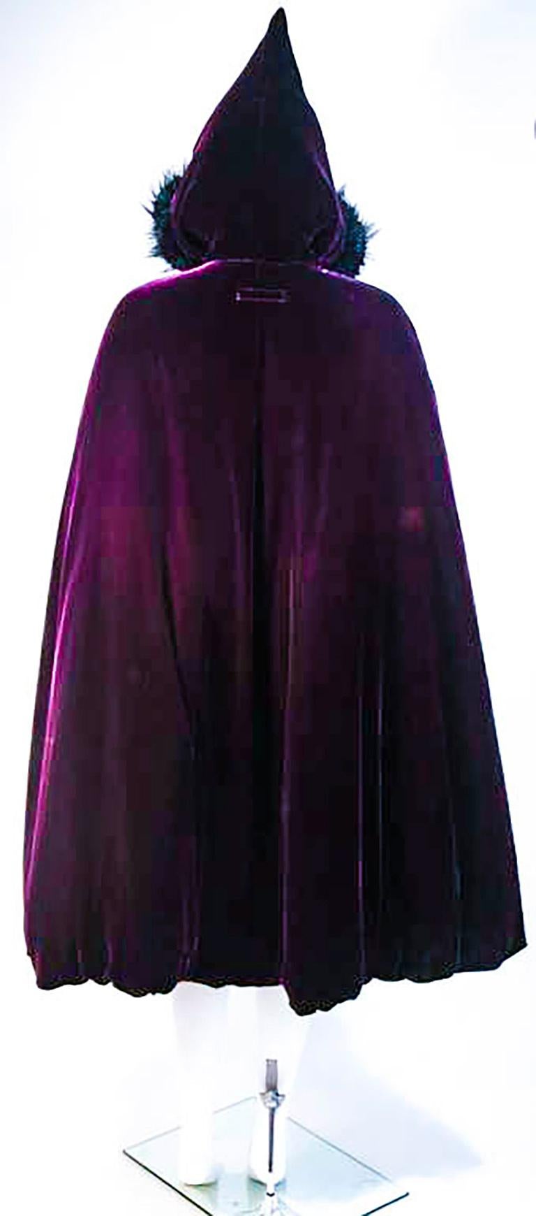JEAN PAUL GAULTIER Purple Velvet Puff Cloak with Pointed Hood Size 42 3