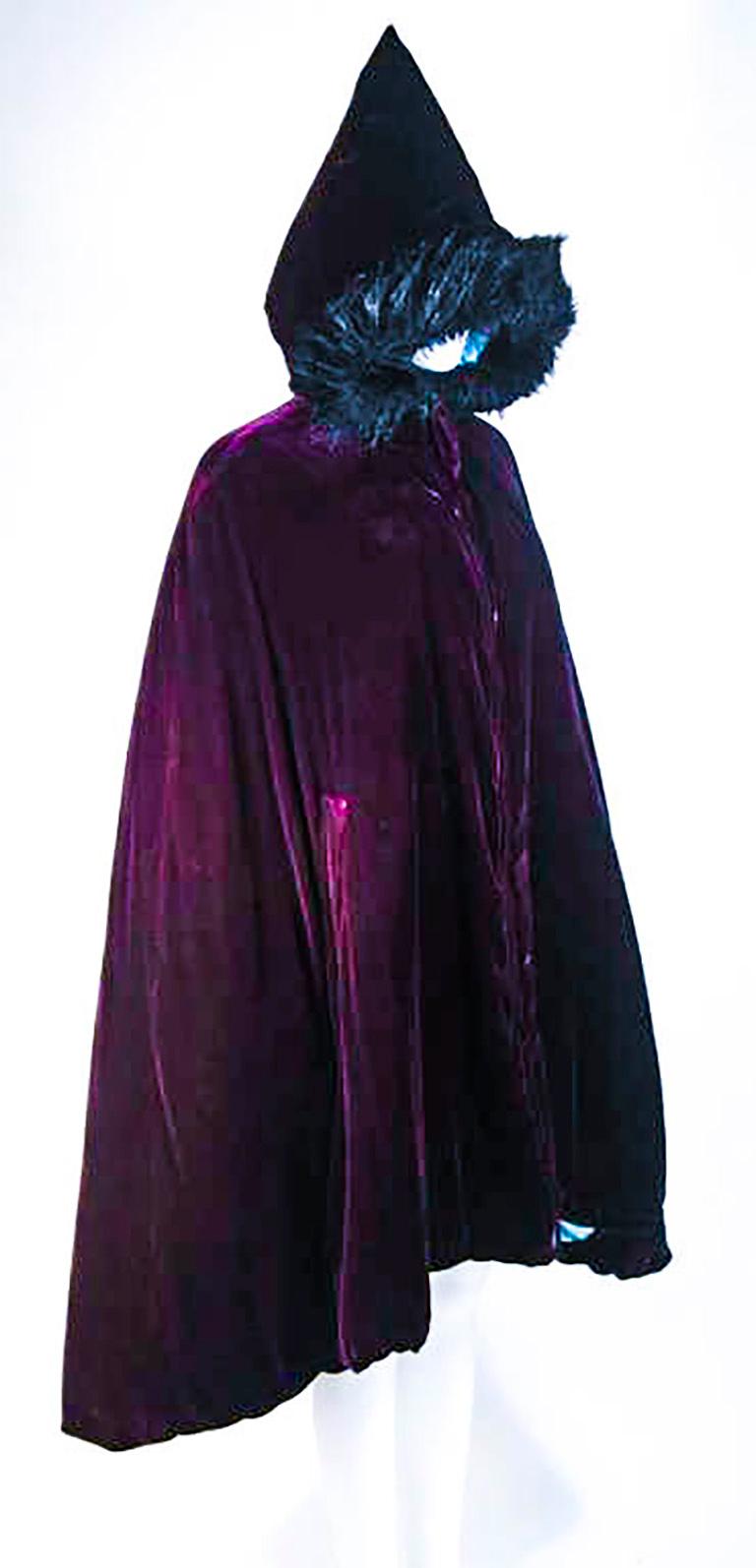 JEAN PAUL GAULTIER Purple Velvet Puff Cloak with Pointed Hood Size 42 In Excellent Condition In Los Angeles, CA