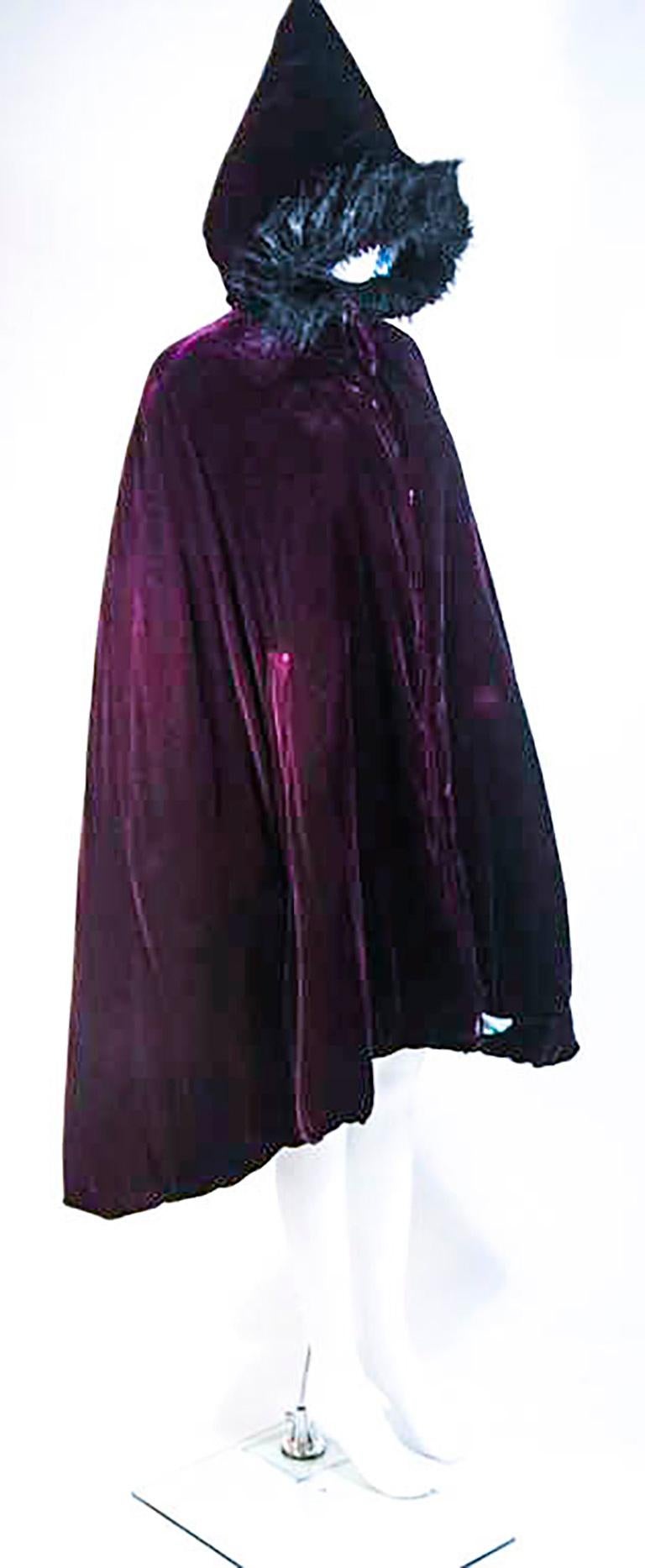 Women's JEAN PAUL GAULTIER Purple Velvet Puff Cloak with Pointed Hood Size 42