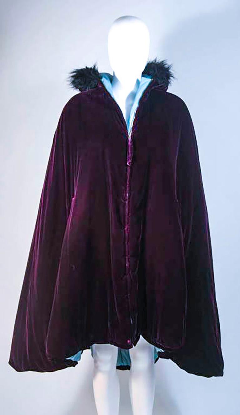 Black JEAN PAUL GAULTIER Purple Velvet Puff Cloak with Pointed Hood Size 42