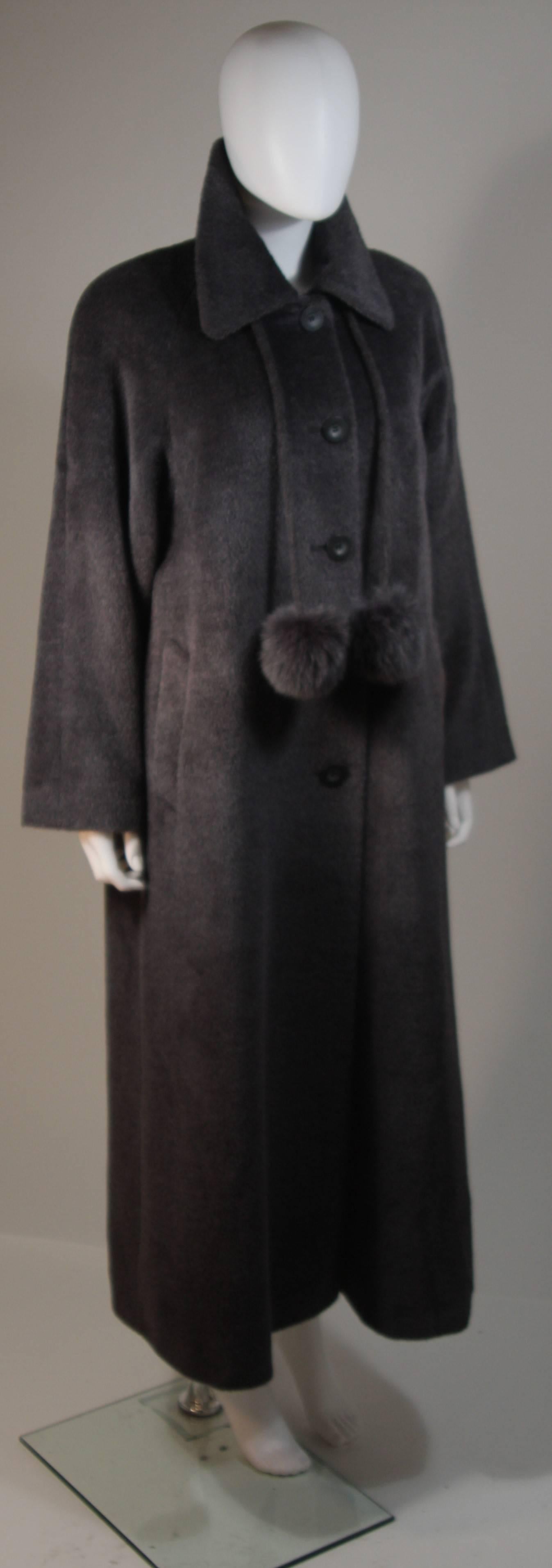 Black MALLIA PIACENZA Grey Baby Llama Coat with Fox Fur Tassels Size 8