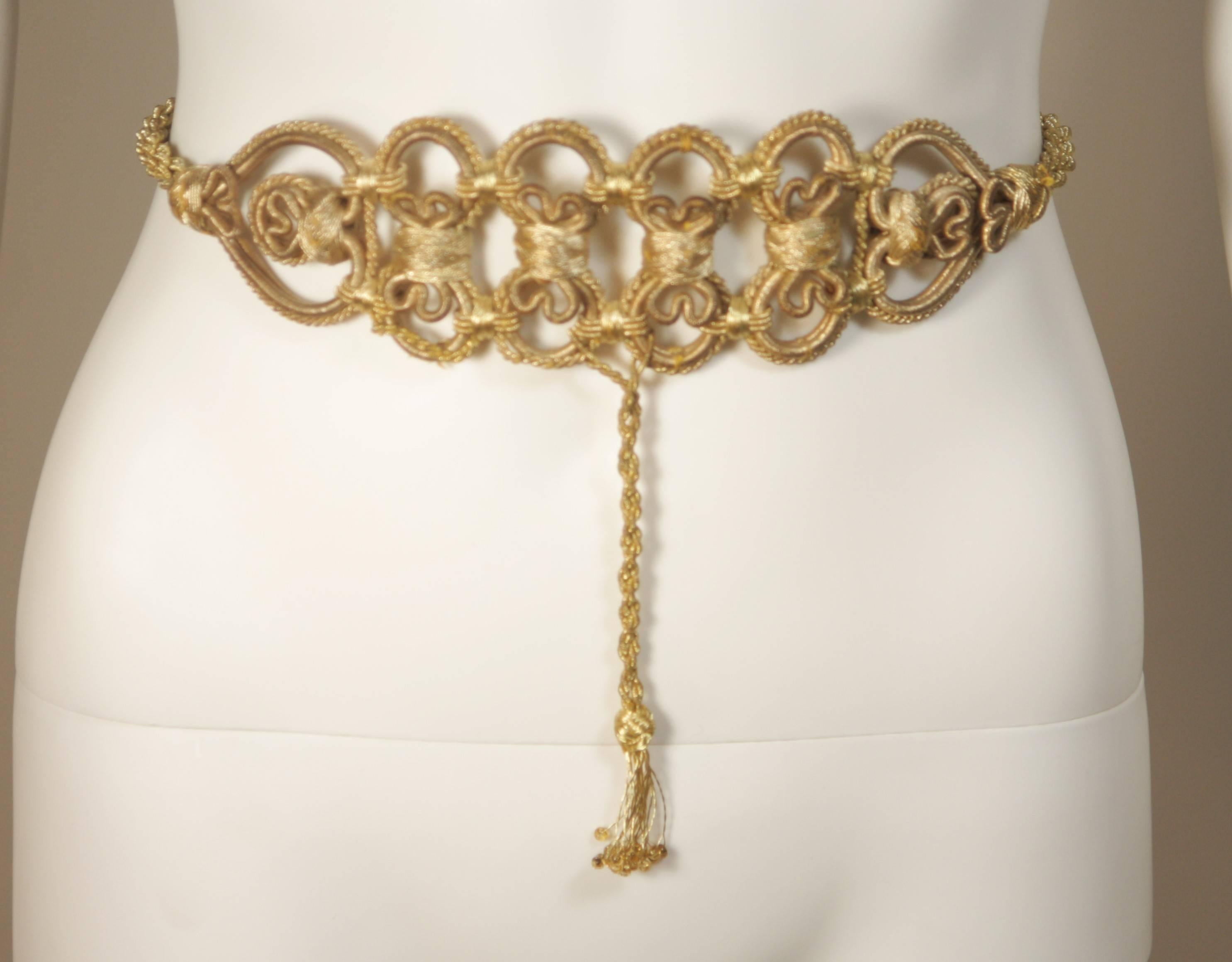 OSCAR DE LA RENTA Gold Metallic Braided Belt  3