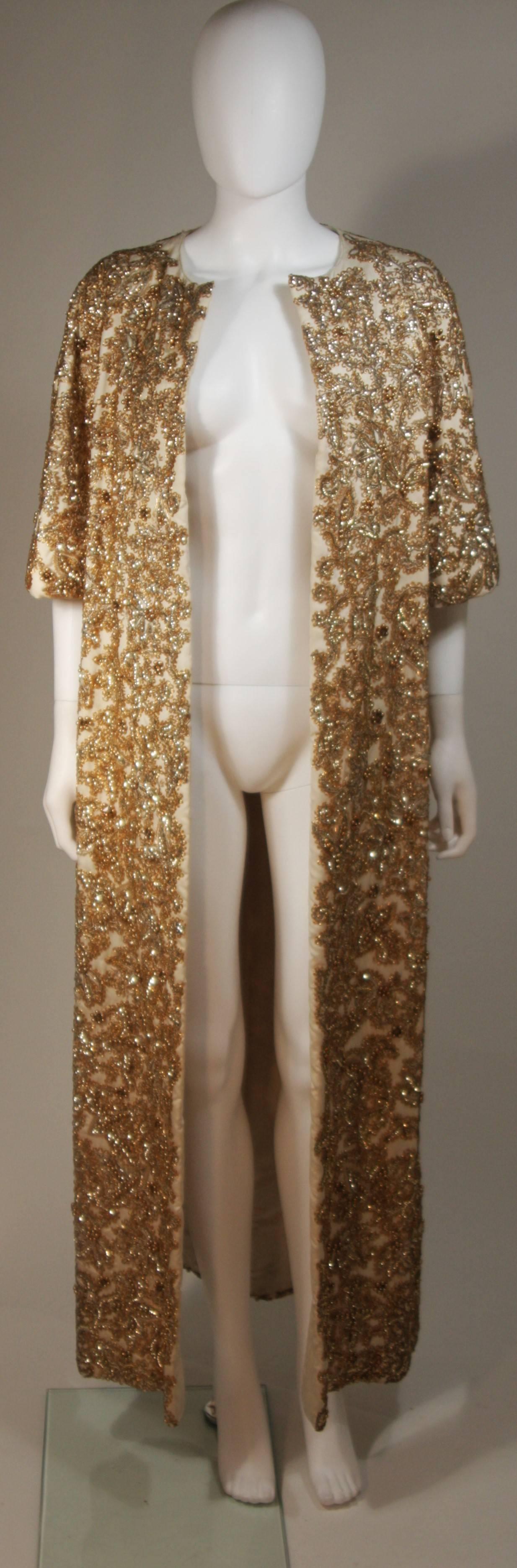 SAMUEL WINSTON Heavily Beaded Evening Gown and Opera Coat with Belt Size Small In Excellent Condition In Los Angeles, CA