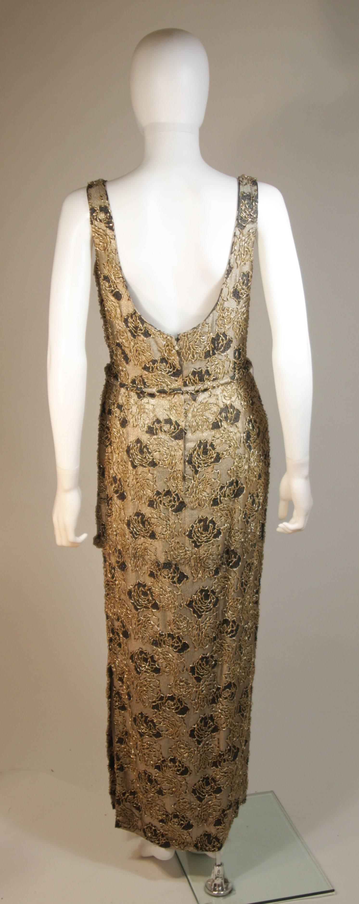 HAUTE COUTURE INT'L Gold and Black Beaded Gown with Opera Coat Size 6 For Sale 1