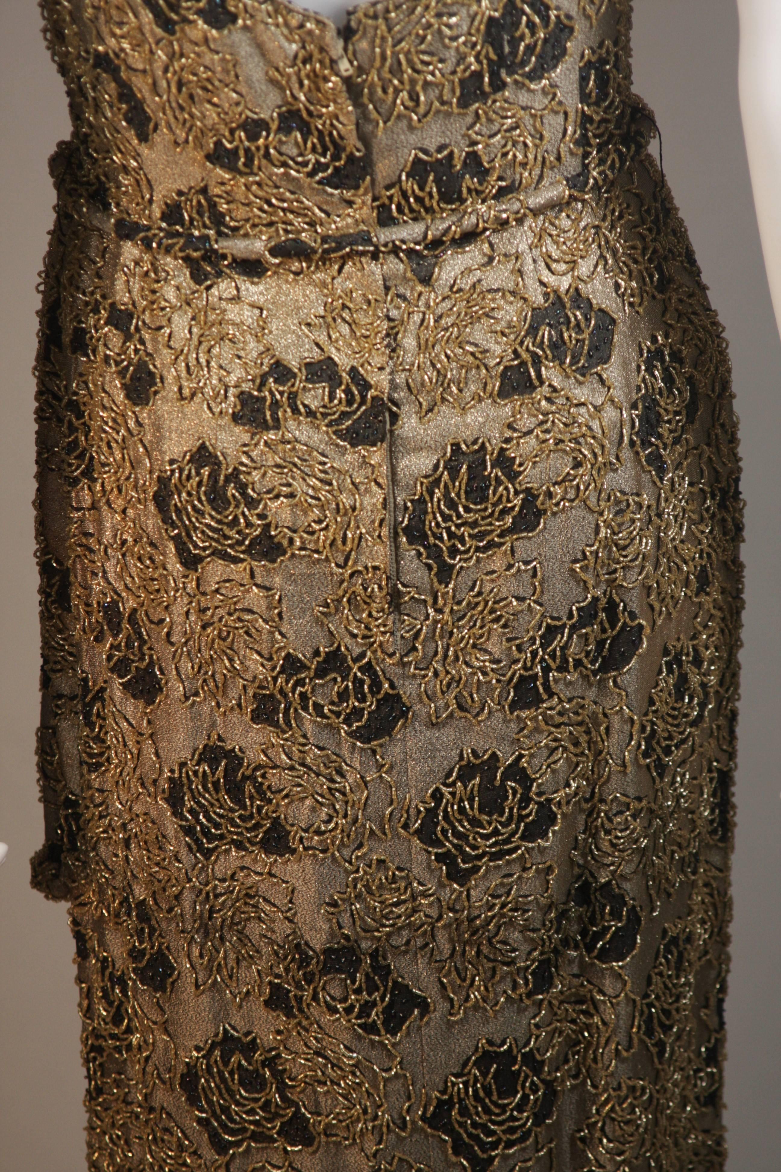 HAUTE COUTURE INT'L Gold and Black Beaded Gown with Opera Coat Size 6 For Sale 3
