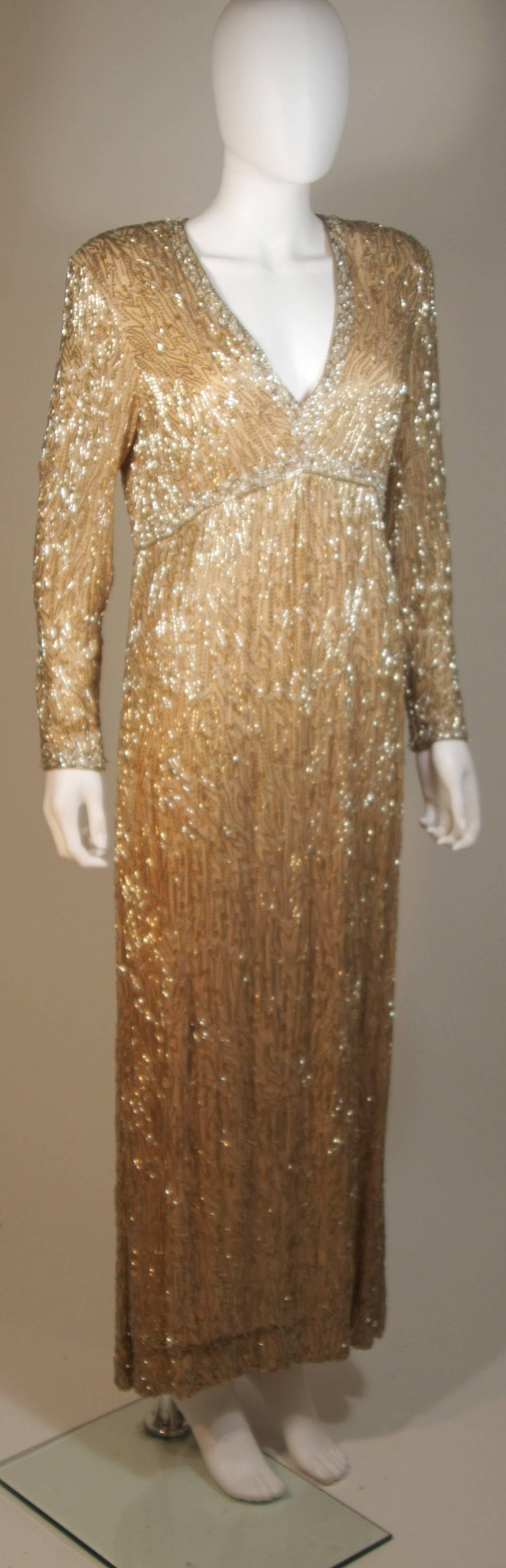 Women's VICTORIA ROYAL Champagne Beaded Gown Size Large For Sale