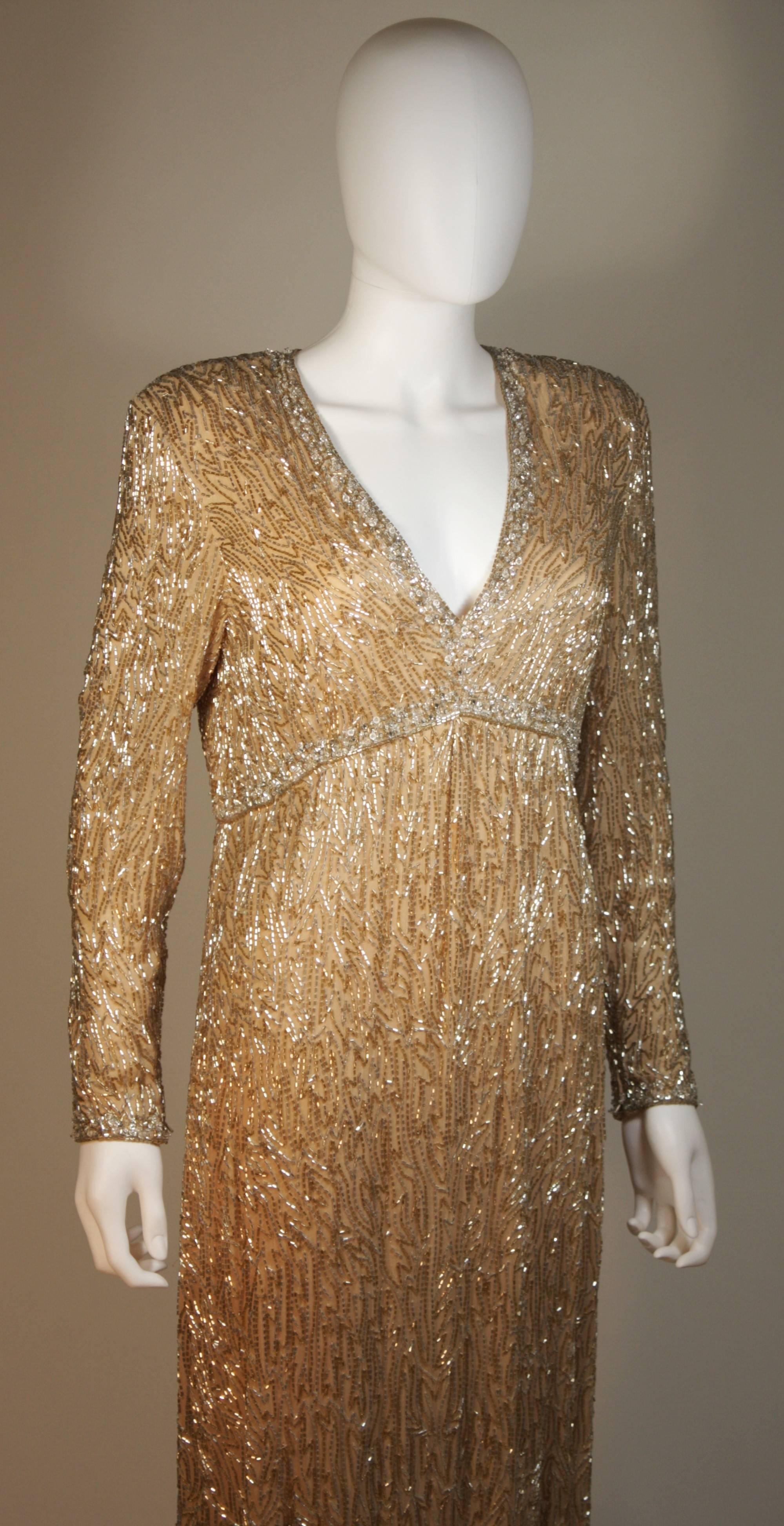 VICTORIA ROYAL Champagne Beaded Gown Size Large For Sale 1