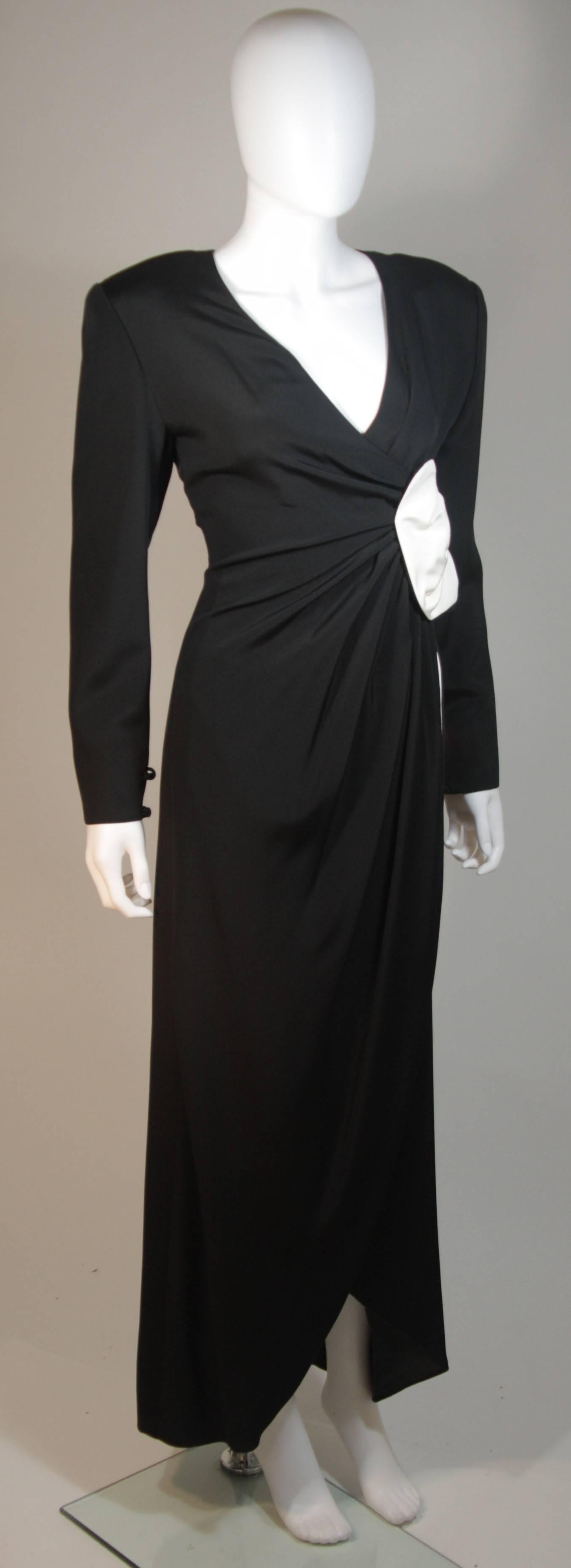 NOLAN MILLER Black and White Contrast Gown with Drape Detail Size 6 In Excellent Condition For Sale In Los Angeles, CA