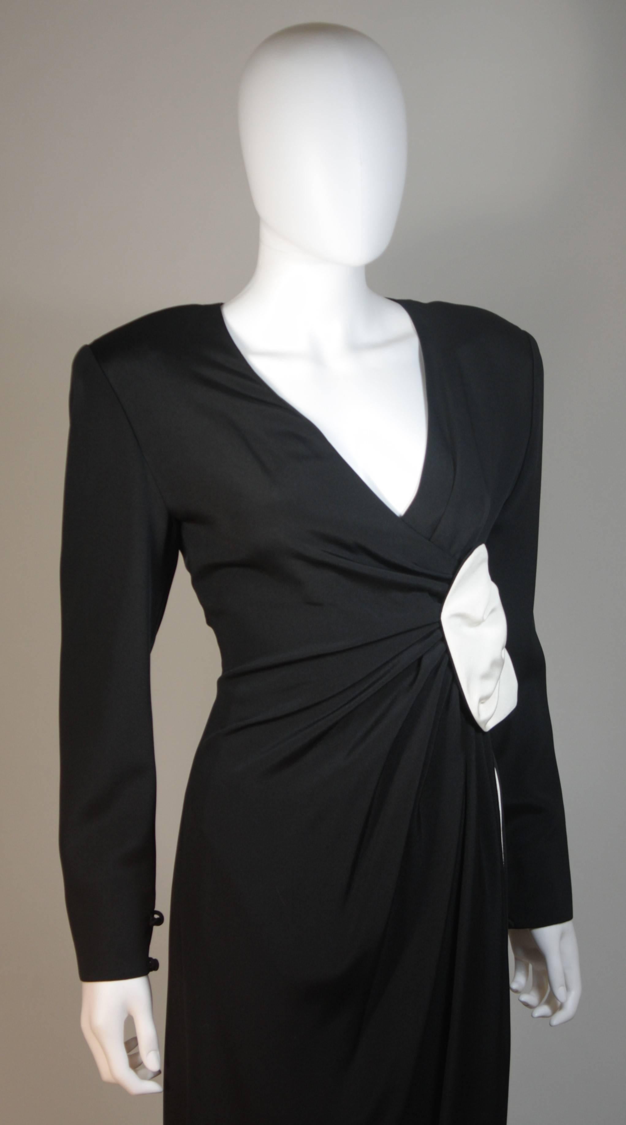 Women's NOLAN MILLER Black and White Contrast Gown with Drape Detail Size 6 For Sale