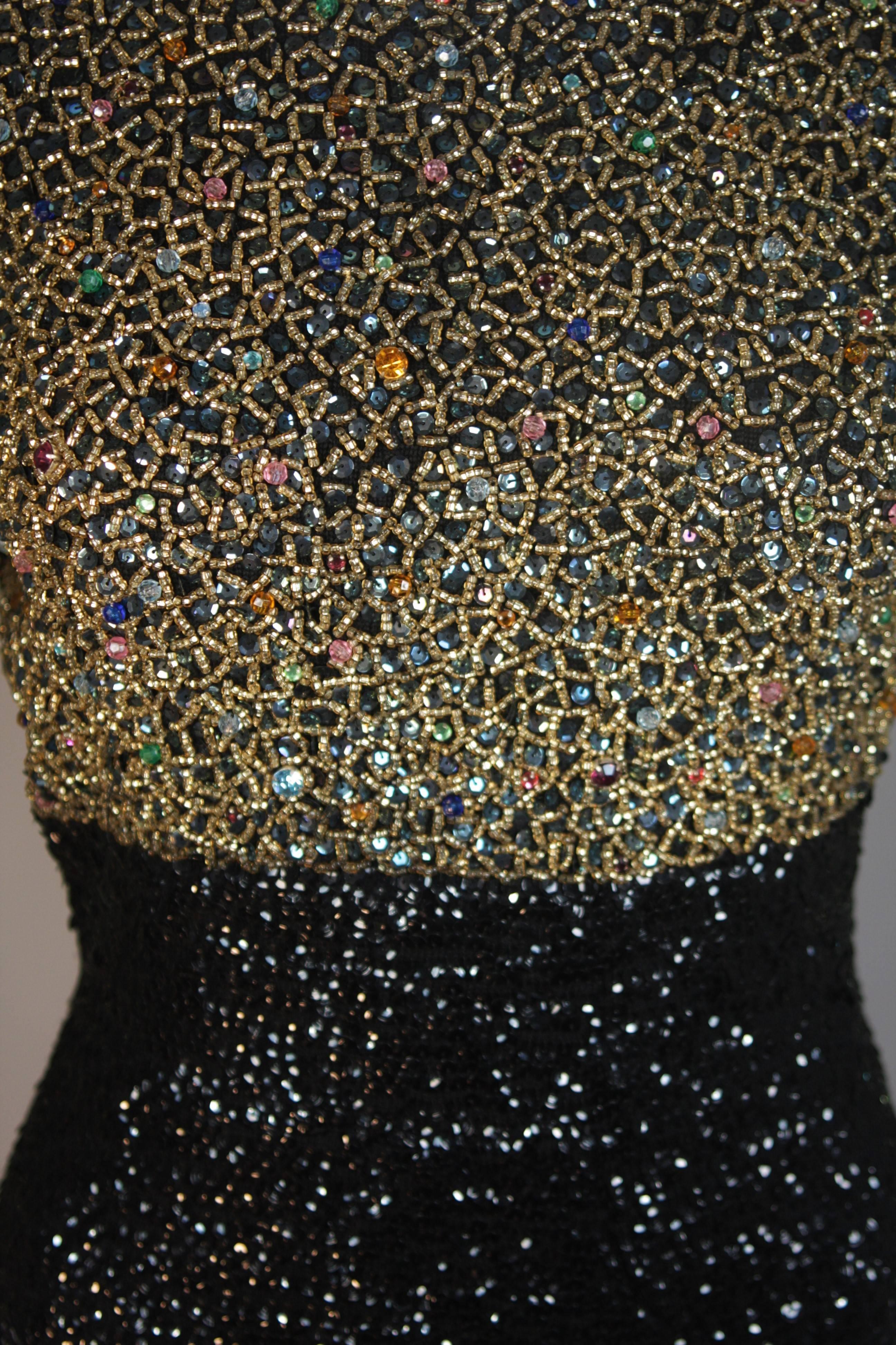 GENE SHELLY'S Boutique Internationale Embellished Stretch Black Knit Gown Size 8 In Excellent Condition For Sale In Los Angeles, CA