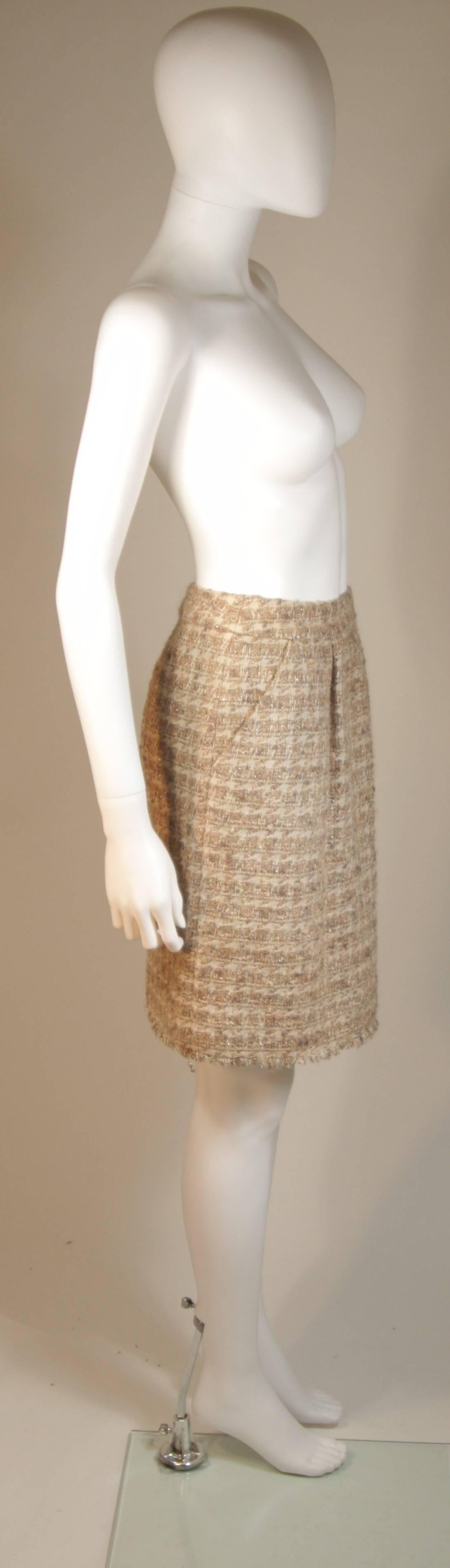 CHANEL Nude Tweed Knee Length Skirt with Brown Metallic Detail Size 6-8 2