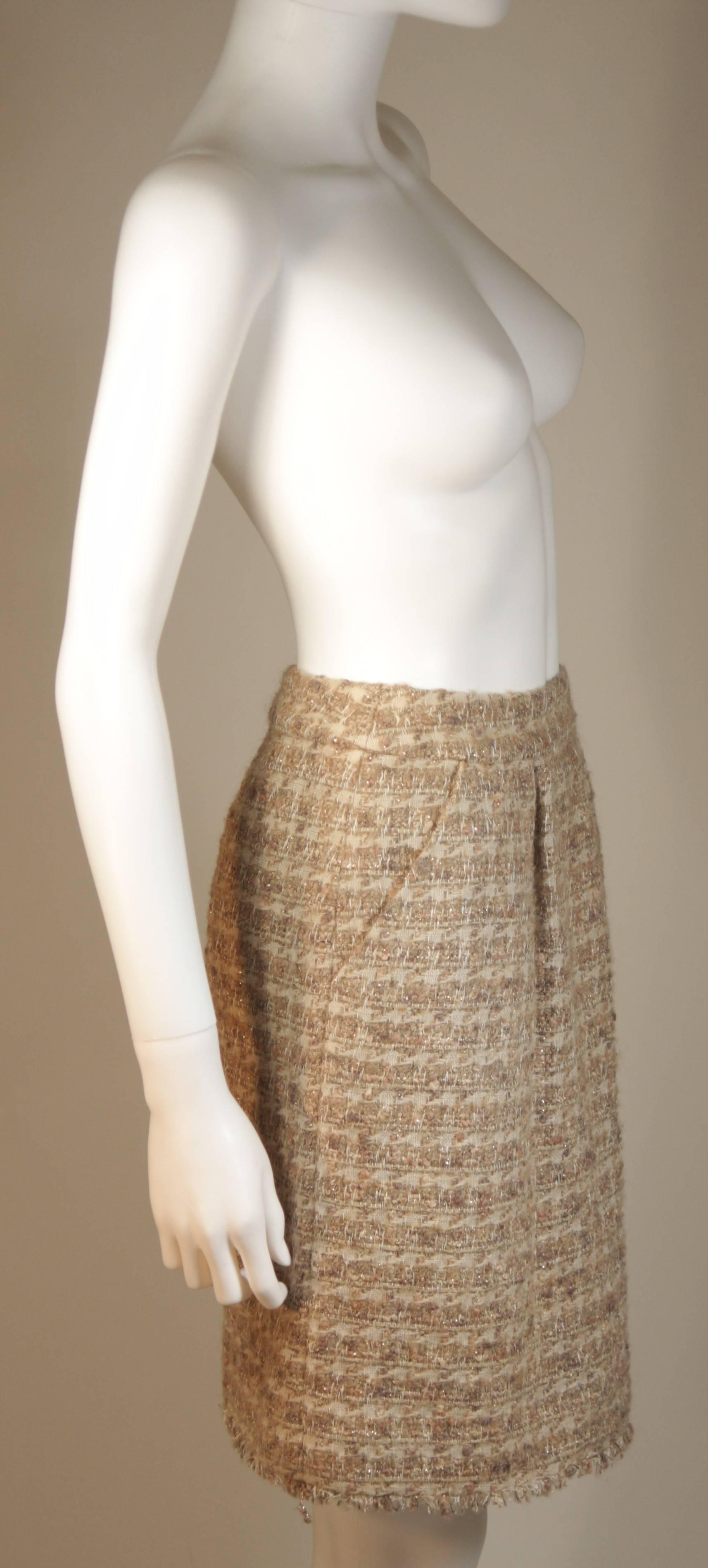 CHANEL Nude Tweed Knee Length Skirt with Brown Metallic Detail Size 6-8 3