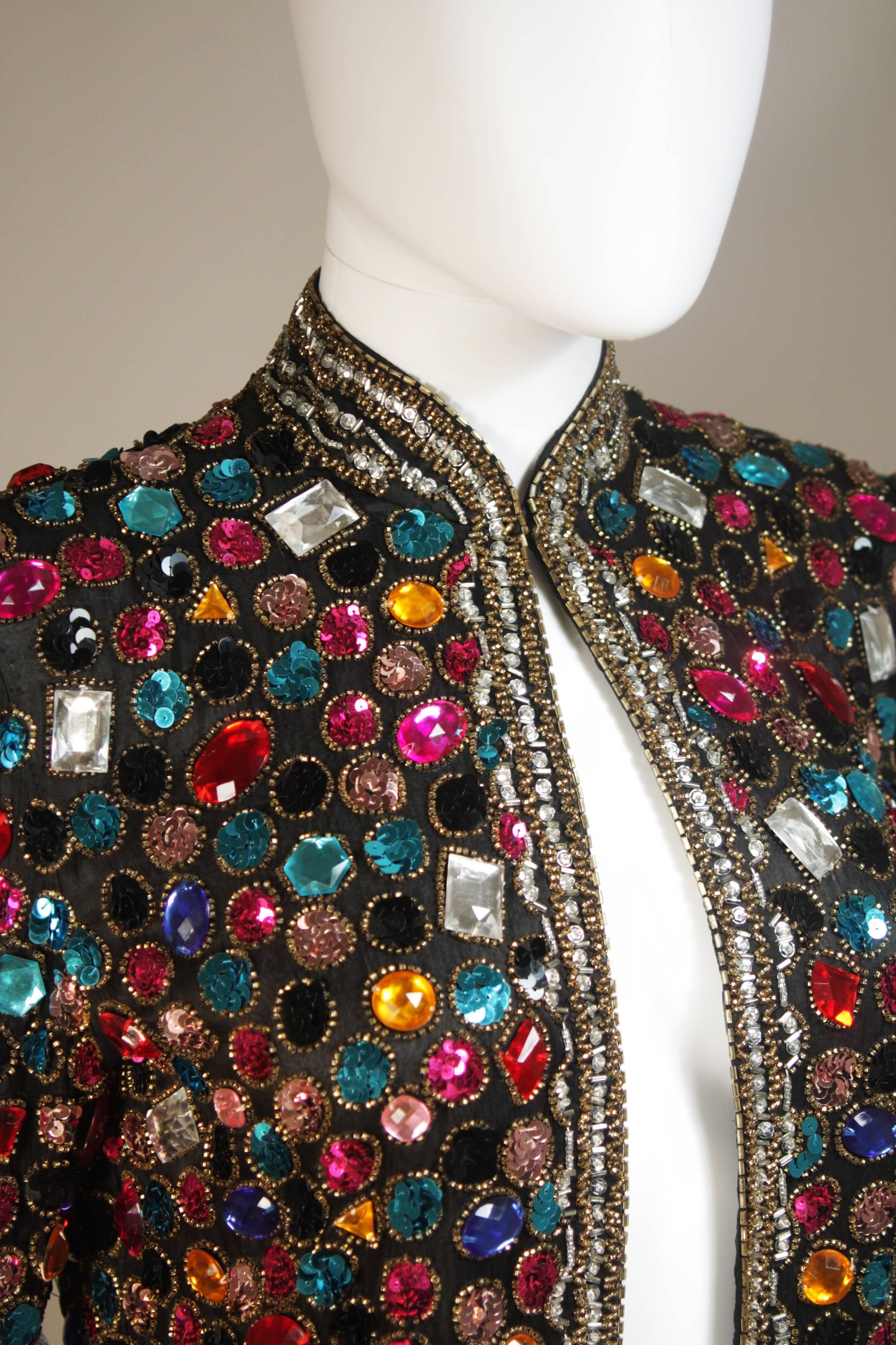 Black VICTORIA ROYAL Heavily Bejeweled Jacket Multi-Color Rhinestones Size 6 